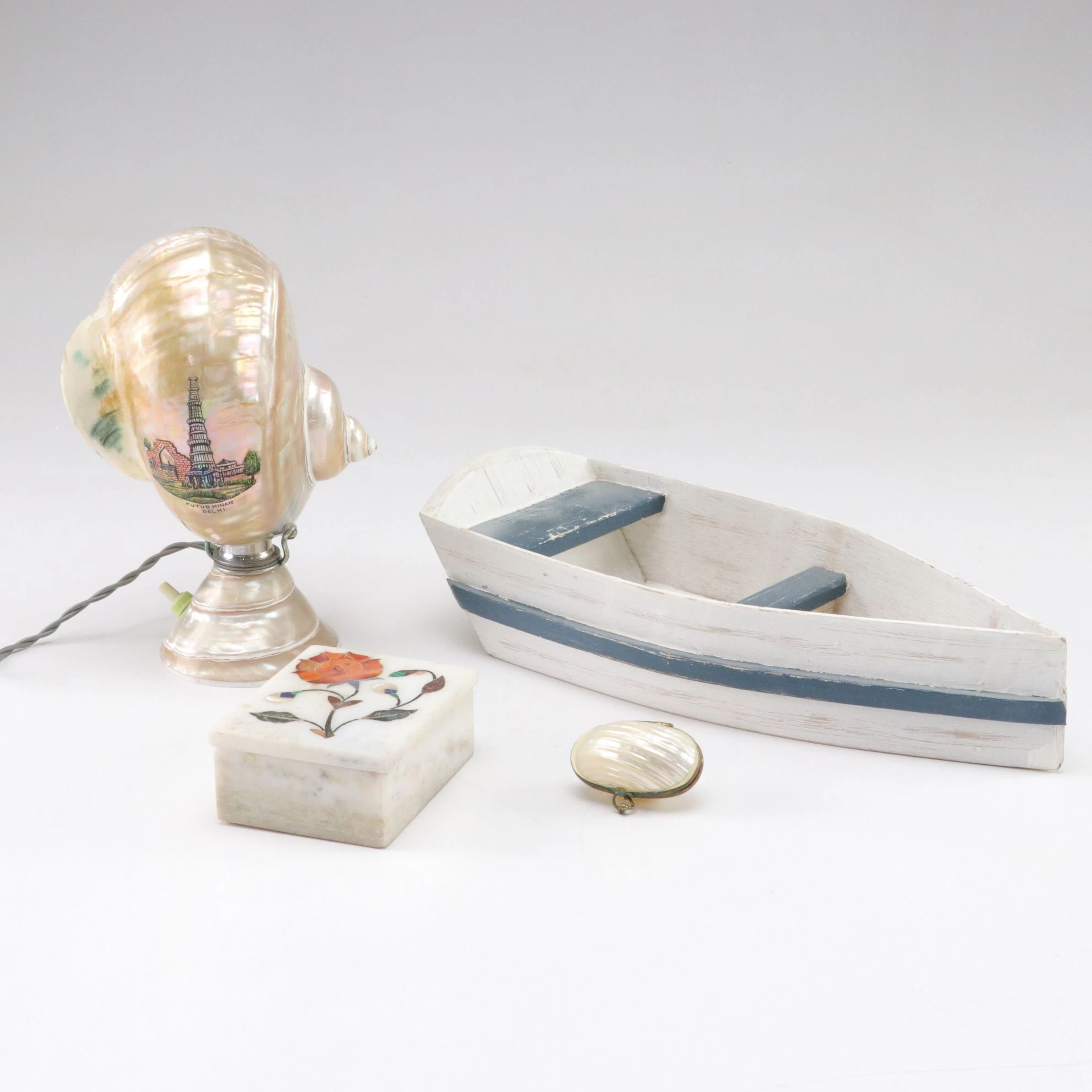 Seashell Desk Lamp, Mother-of-Pearl Pill Box, Inlaid Trinket Box, and More
