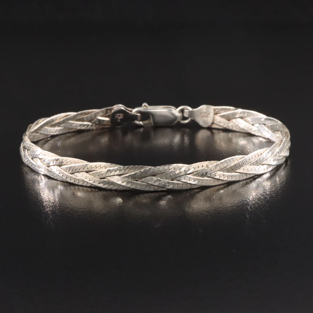 Italian Sterling Braided Herringbone Chain Bracelet