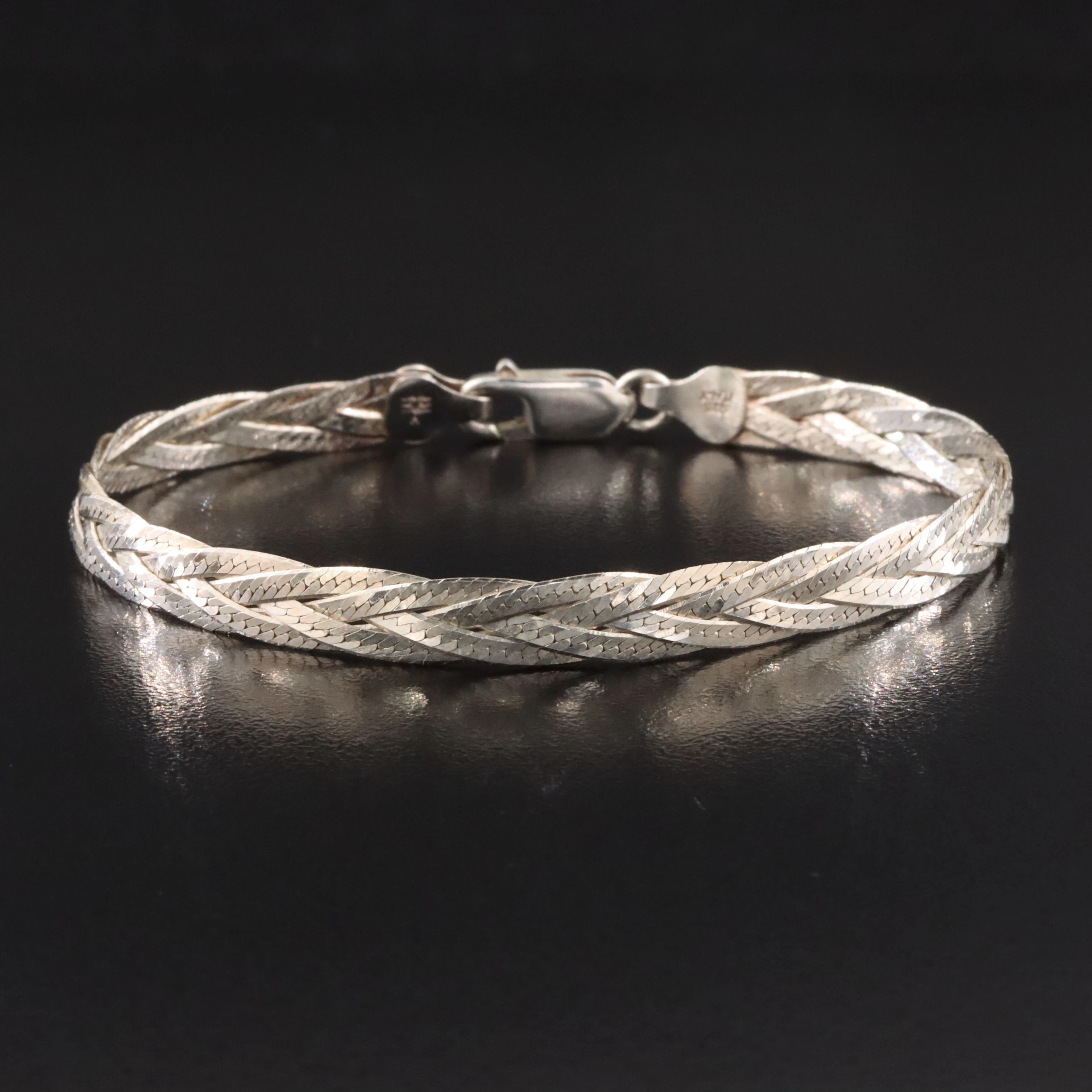 Italian Sterling Braided Herringbone Chain Bracelet