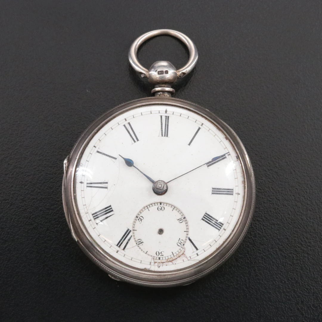 Sterling Silver Mid to Late 19th Century Key Wind and Set Pocket Watch