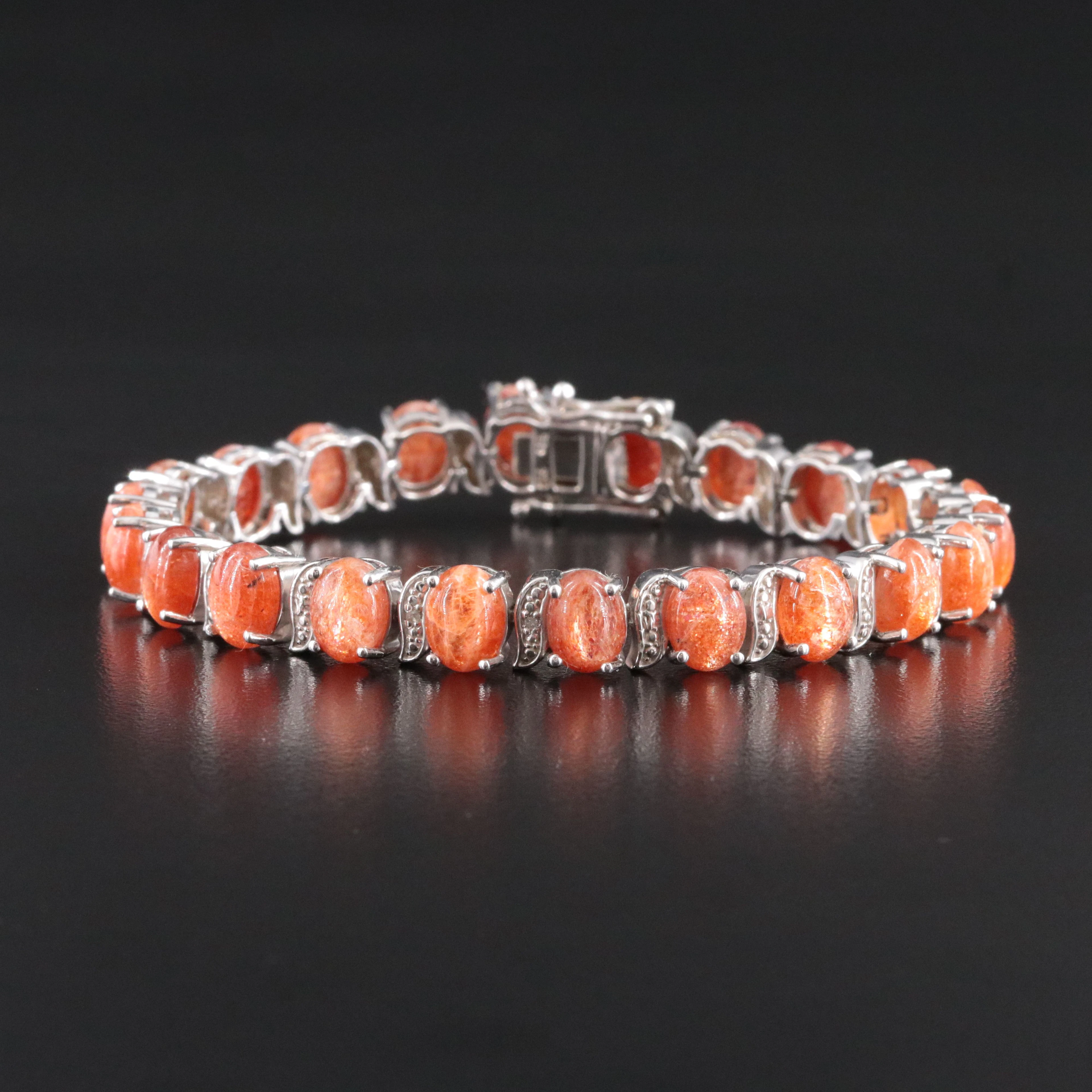 Sterling Sunstone Bracelet with Diamond Accent