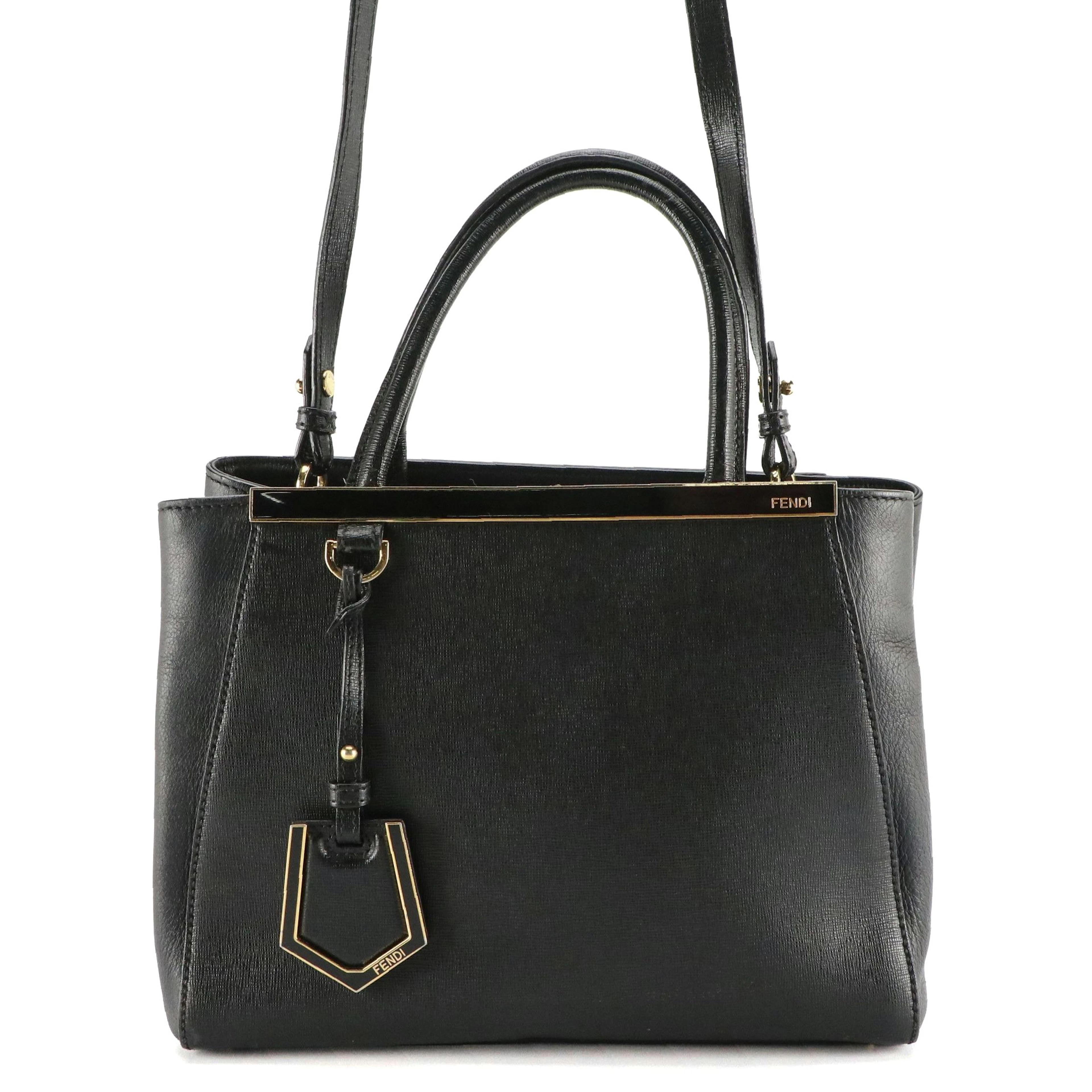 Fendi Petite Sac 2Jours Two-Way Bag in Black Textured and Calfskin Leather