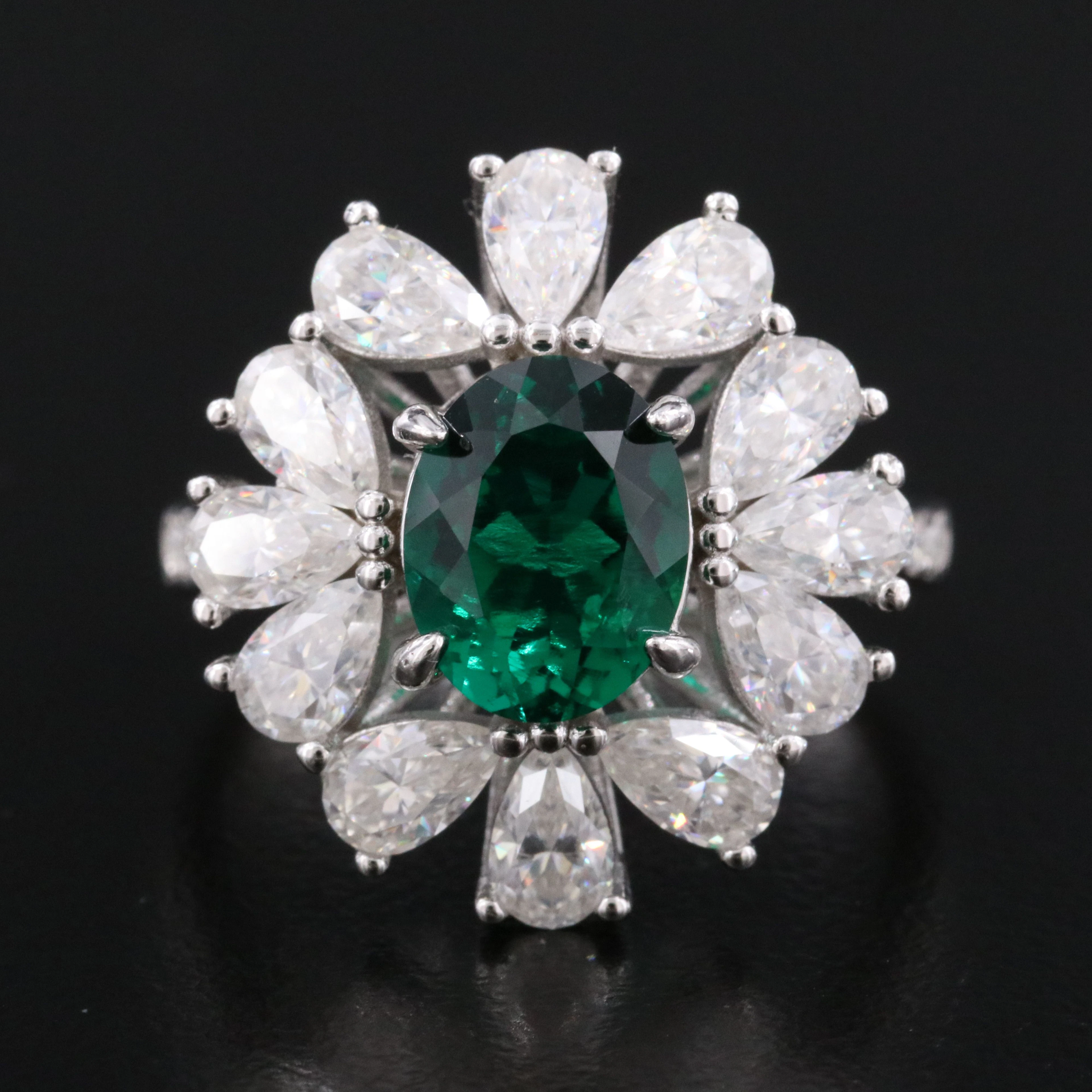 Sterling Emerald and Moissanite Ring