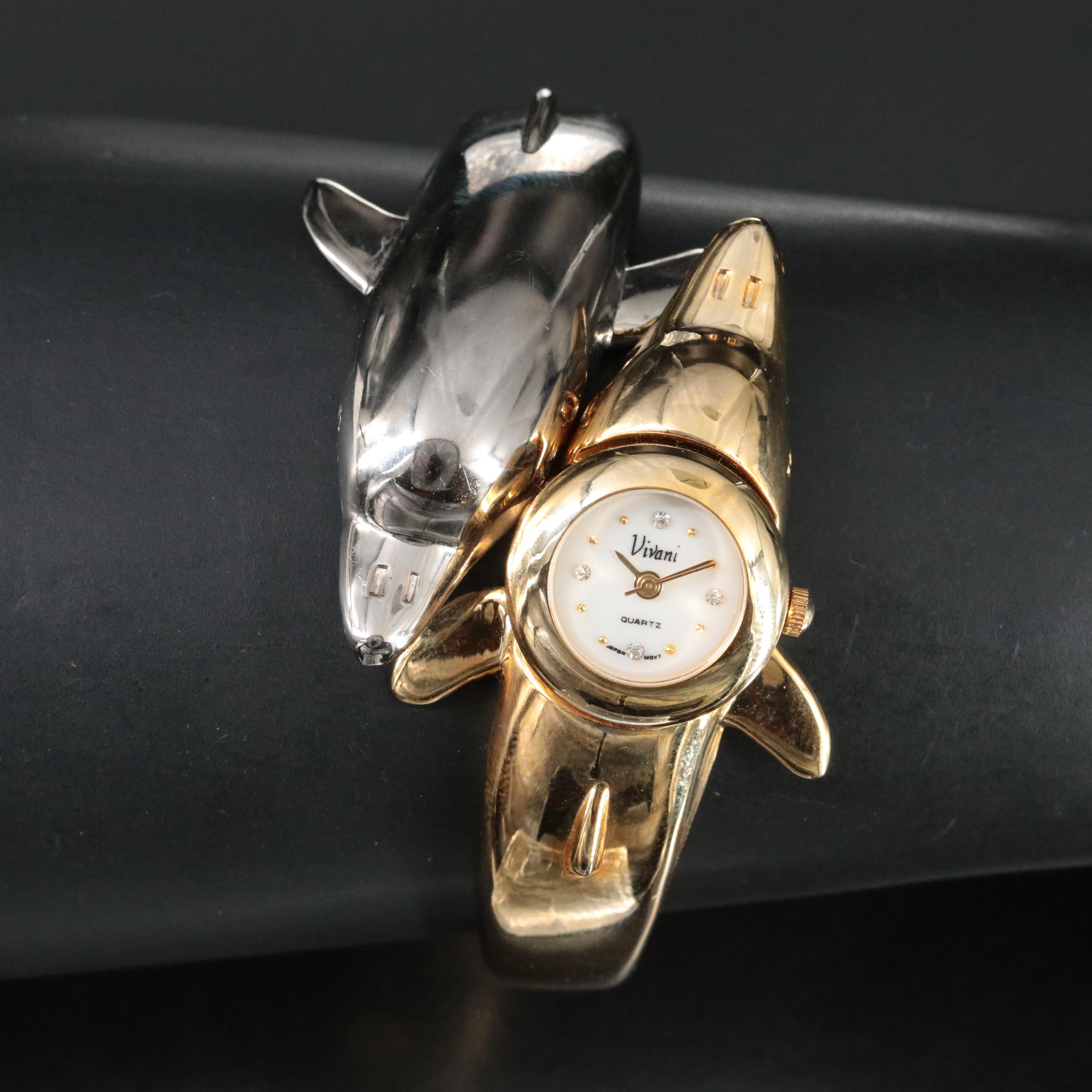 Vivani Two Tone Dolphins Glass Crystal Dial Markers Watch