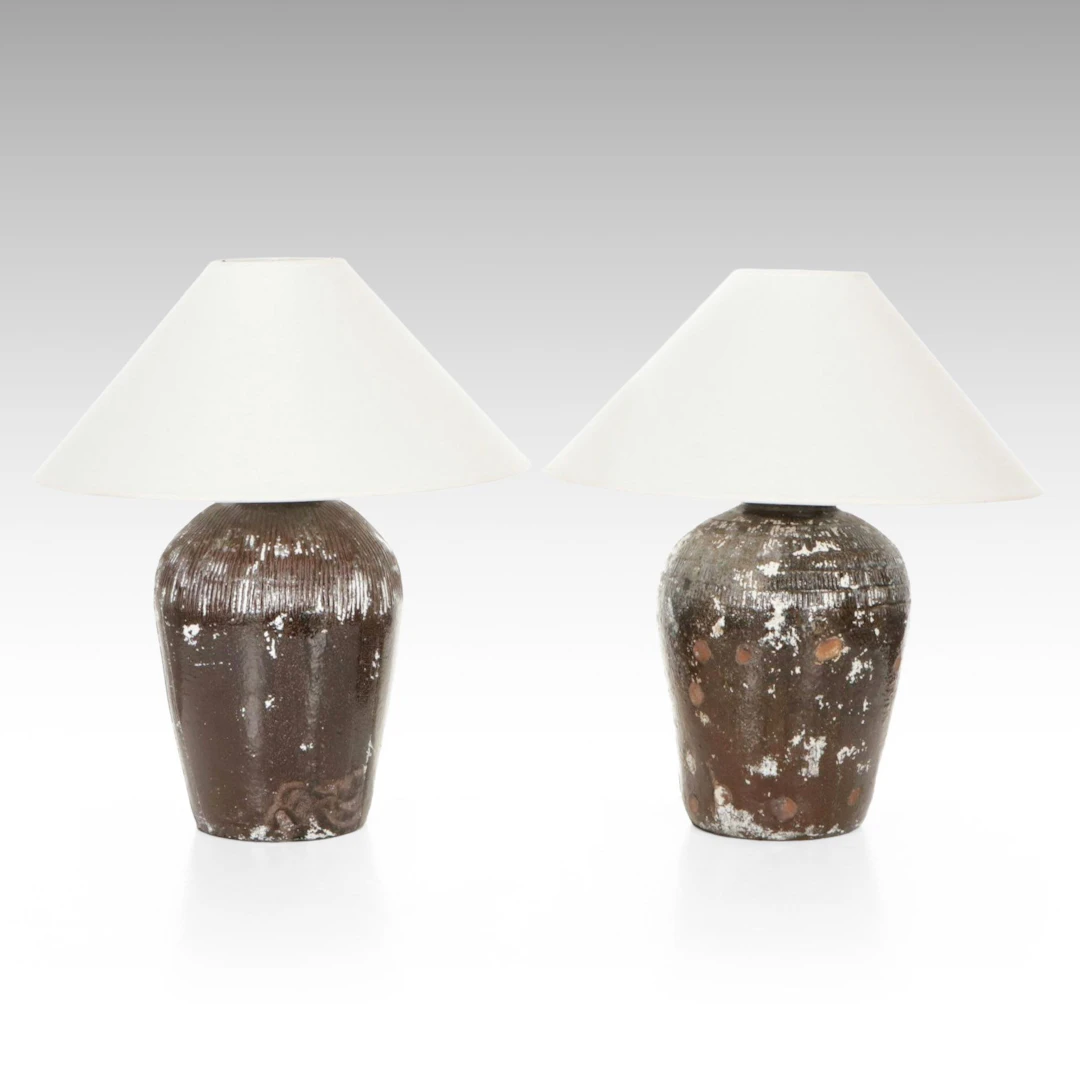 Restoration Hardware Dimmable Rice Wine Vessel Table Lamps