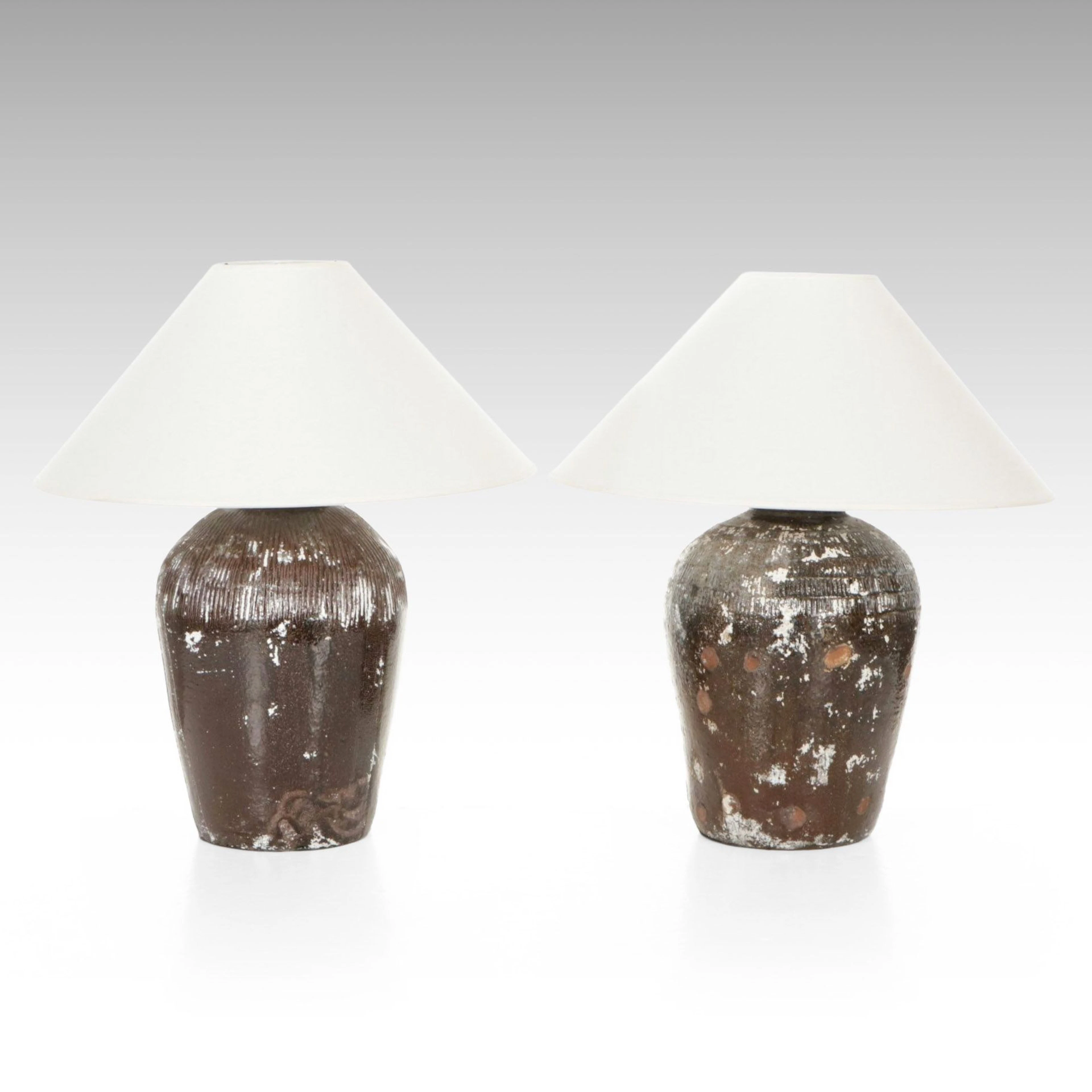 Restoration Hardware Dimmable Rice Wine Vessel Table Lamps