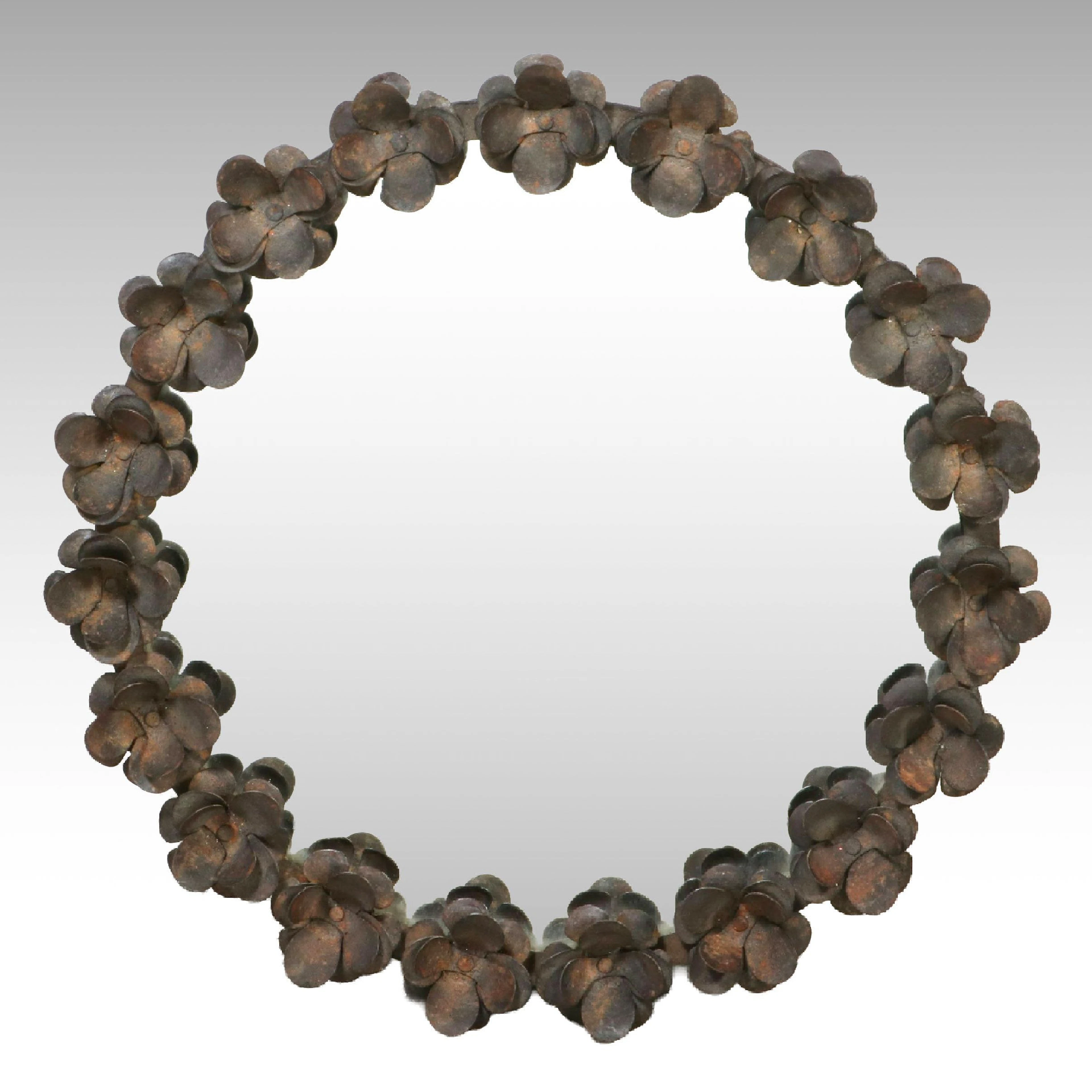 Distressed Metal Floral Wreath Wall Mirror