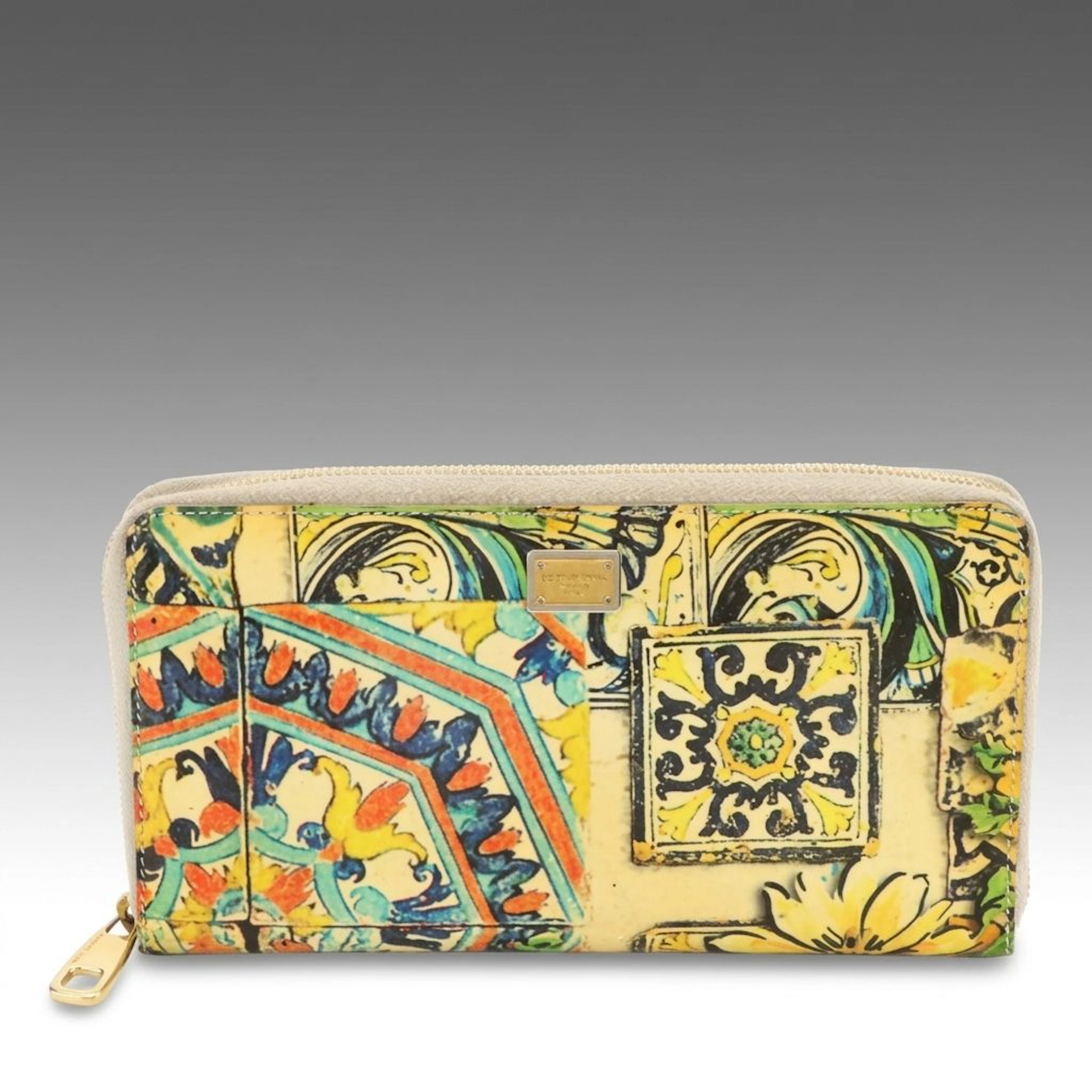 Dolce & Gabbana Zip-Around Organizer Wallet in Majolica Print Patent Leather
