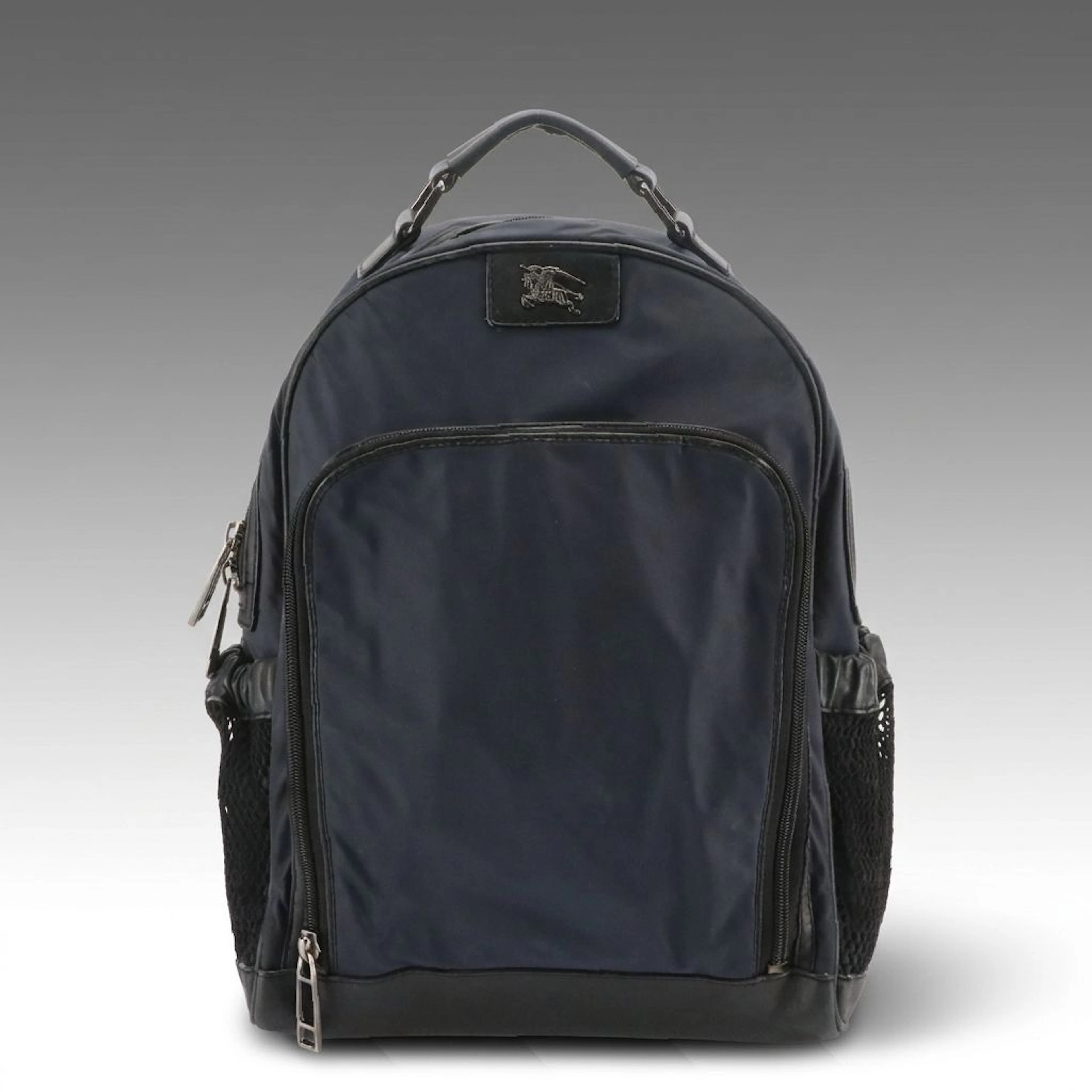Burberry Front Pocket Backpack in Midnight Blue Nylon and Black Leather