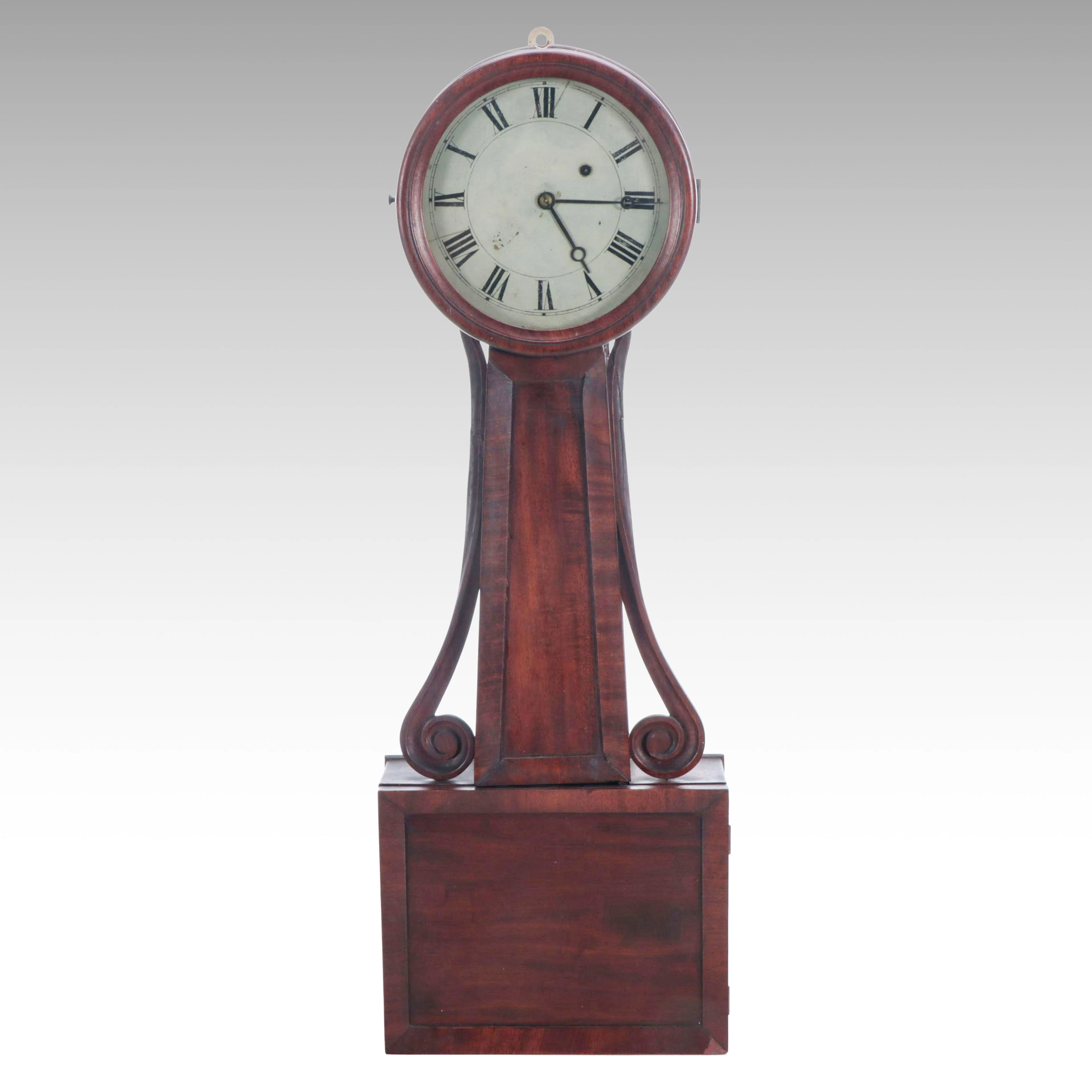 Antique American Wooden Banjo Wall Clock, 19th Century