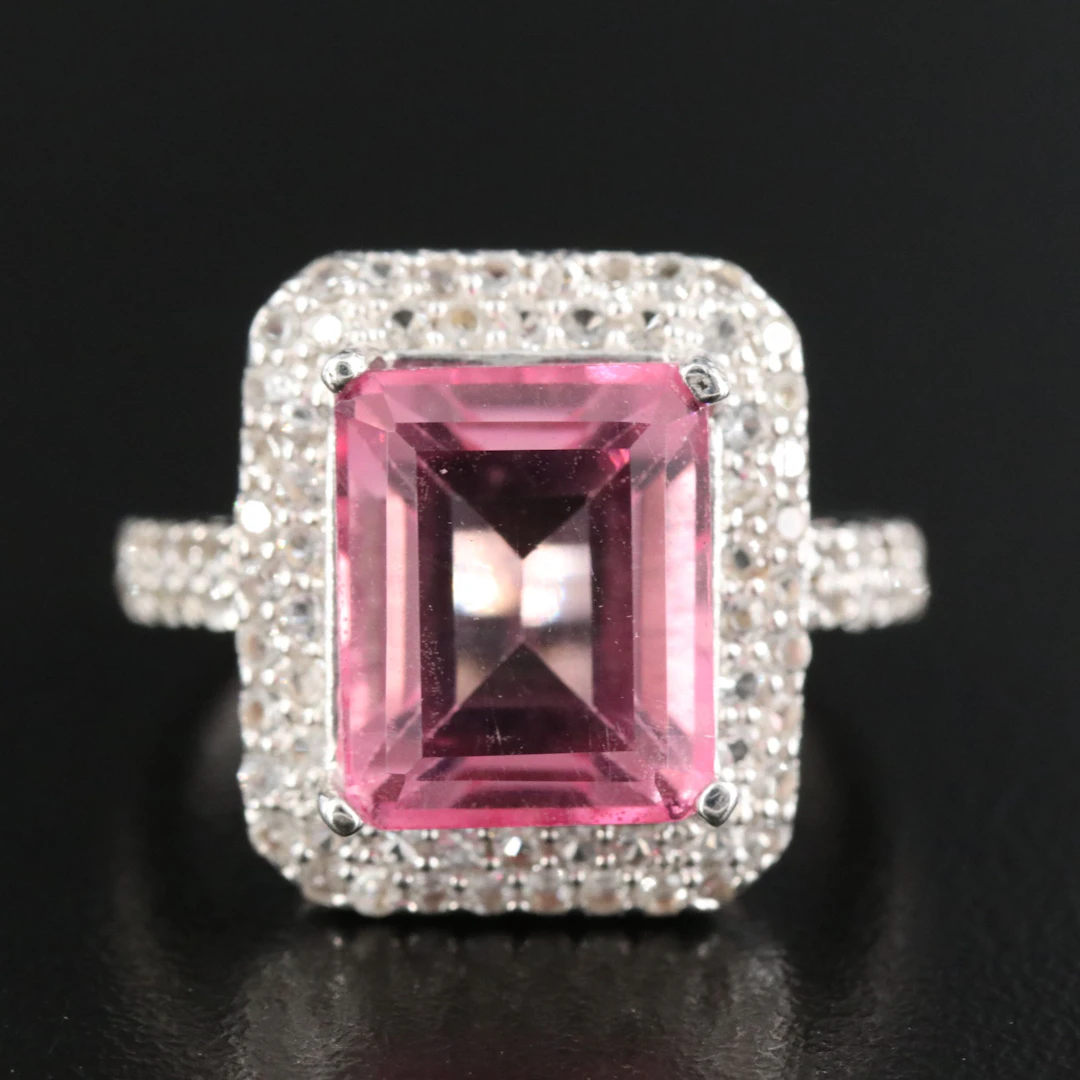 Sterling Spinel Triplet and White Topaz Ring