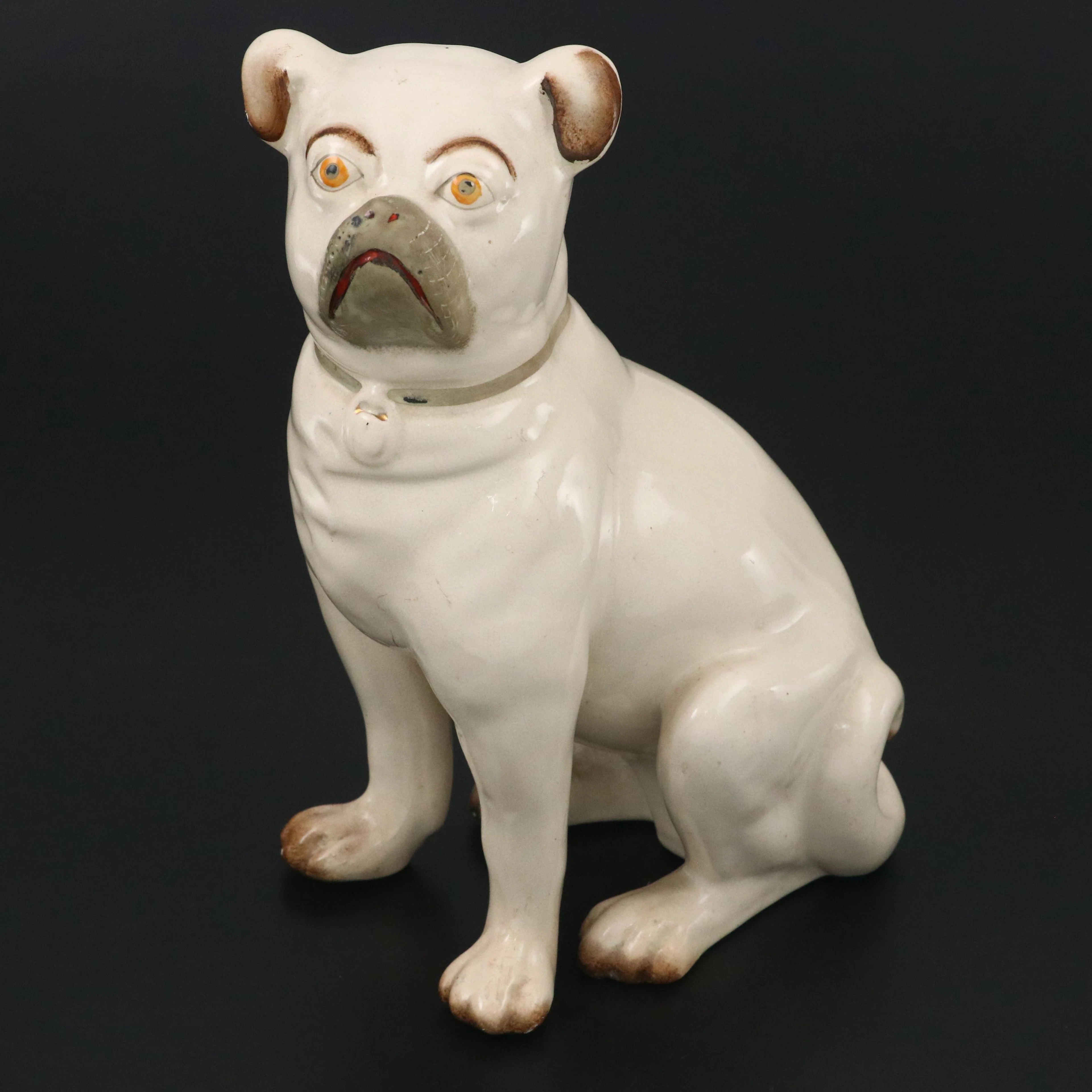 Victorian Staffordshire English Earthenware Pug, 19th Century
