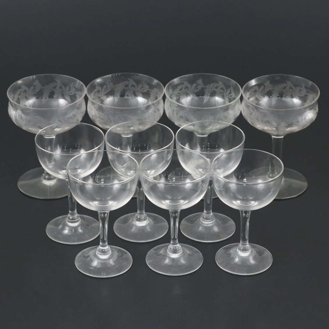 Tiffin-Franciscan "Special Thistle" Champagne Glasses with Other Clarets