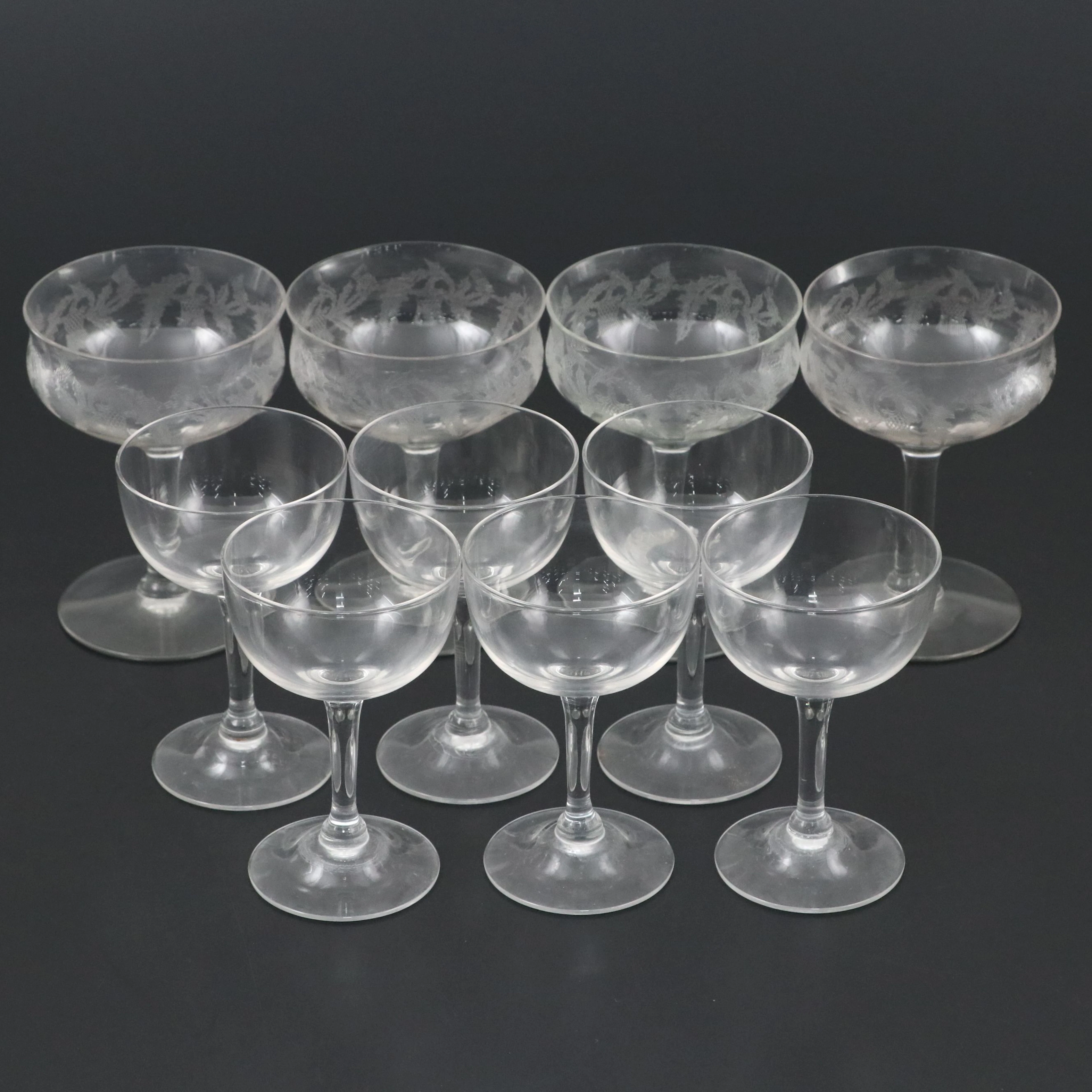 Tiffin-Franciscan "Special Thistle" Champagne Glasses with Other Clarets