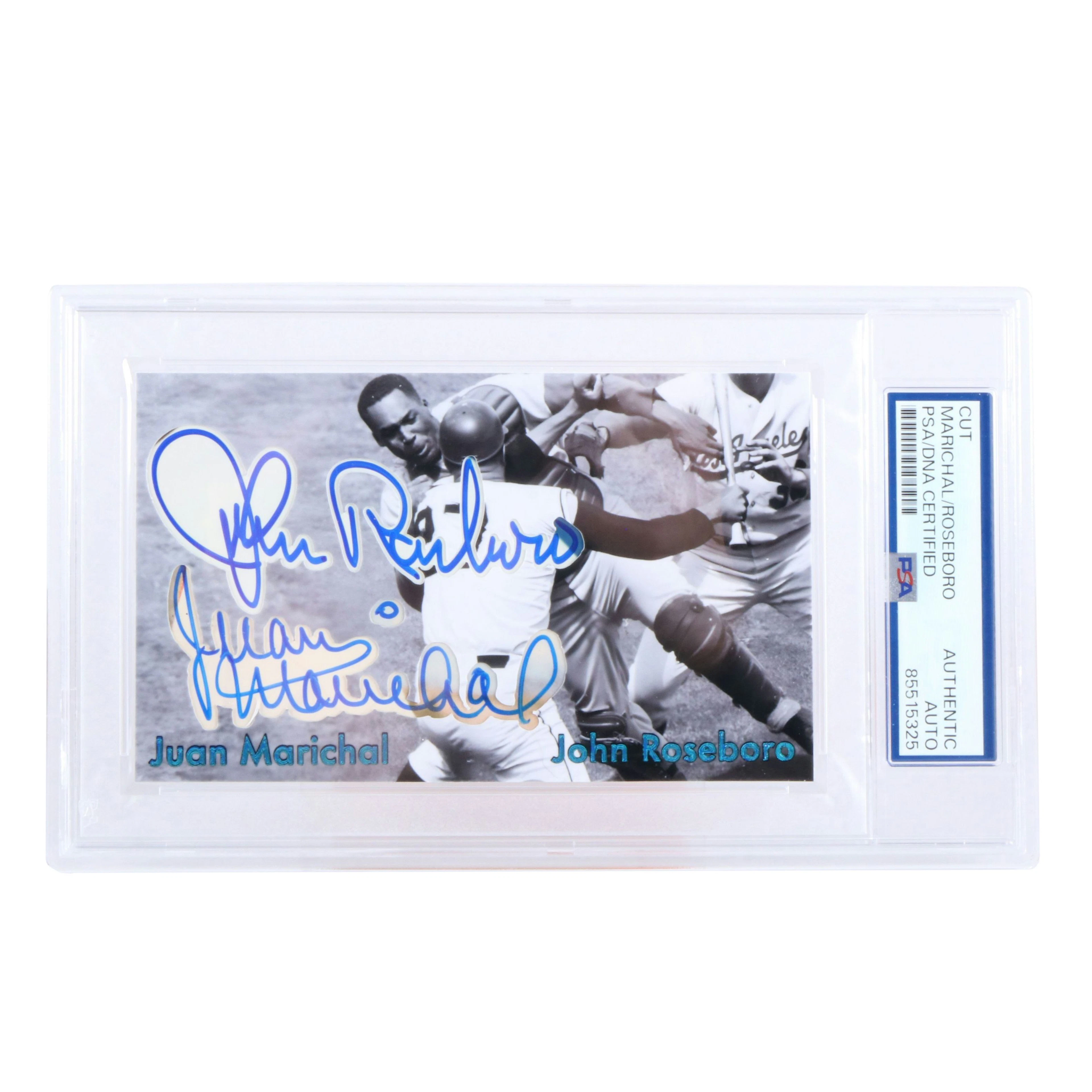 Juan Marichal and John Roseboro Signed and Slabbed 1/1 Cut, PSA