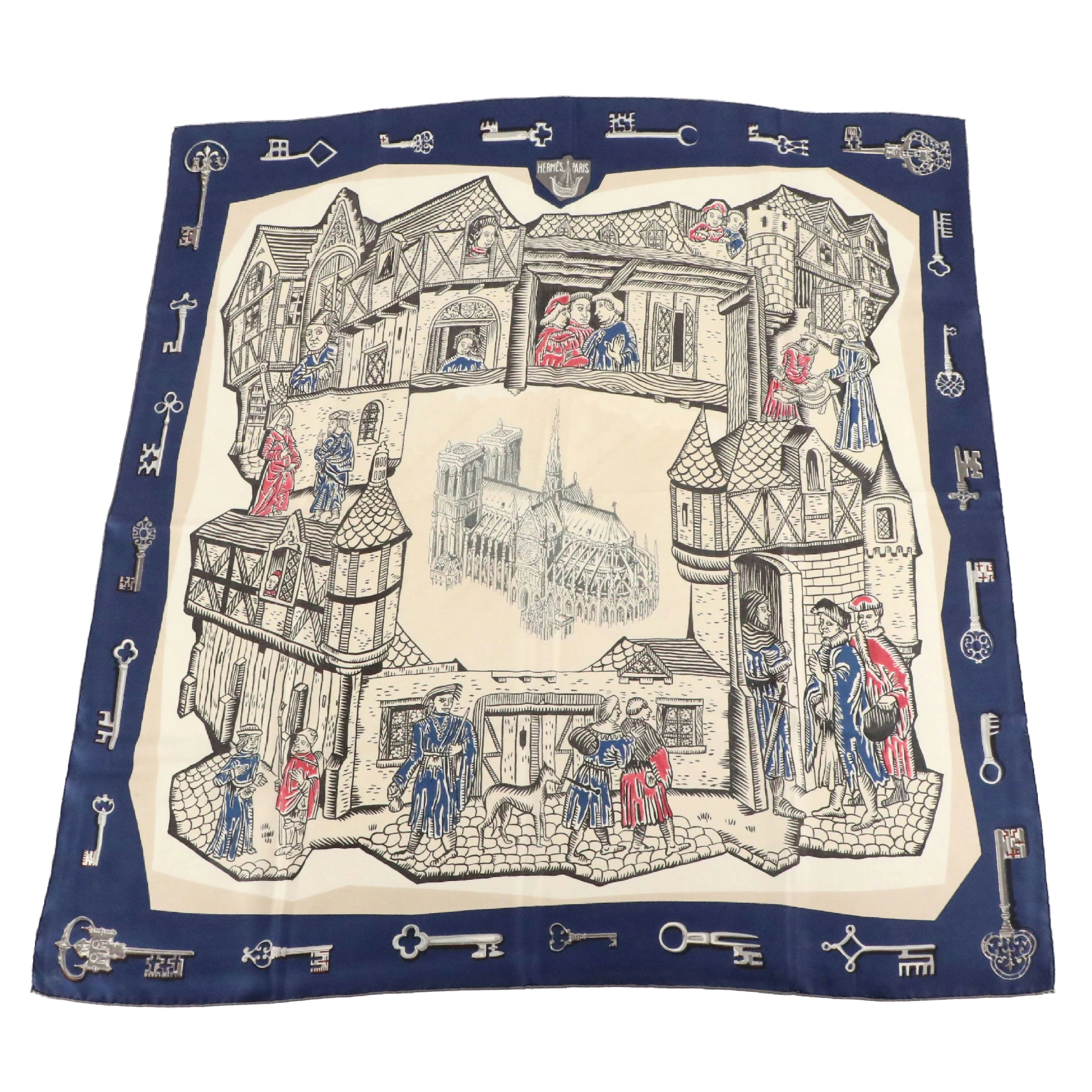Hermès Early Issue "Moyen Age - Le Vieux Paris" Scarf 90 in Silk Twill