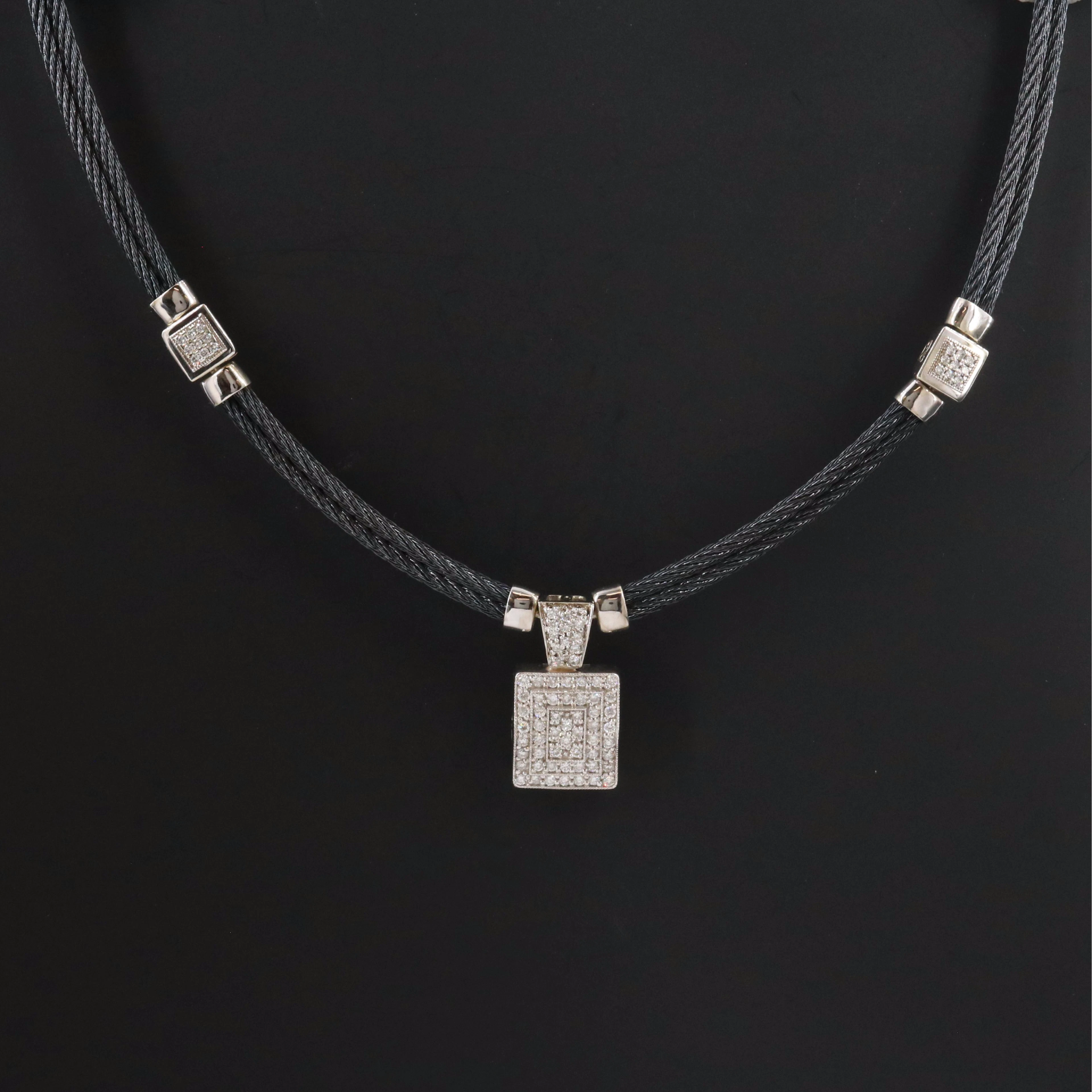 Charriol Celtic Noir 18K, Blackened Steel and 0.70 CTW Diamond Necklace