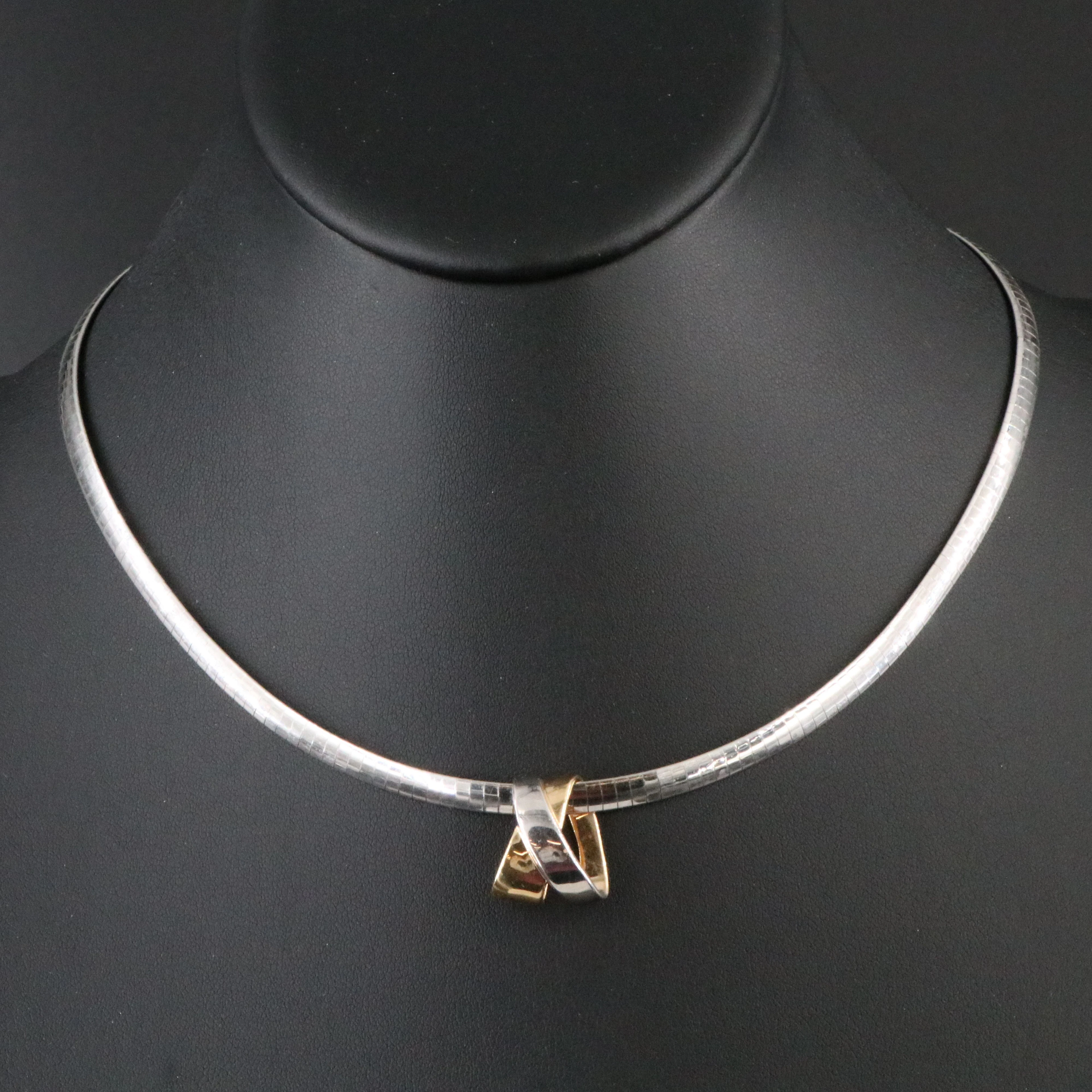 10K Two-Tone Omega Necklace with 14K Two-Tone Slide Pendant