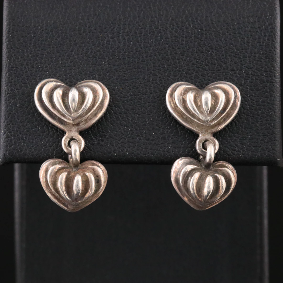 Lagos Caviar Sterling Double Heart Drop Earrings