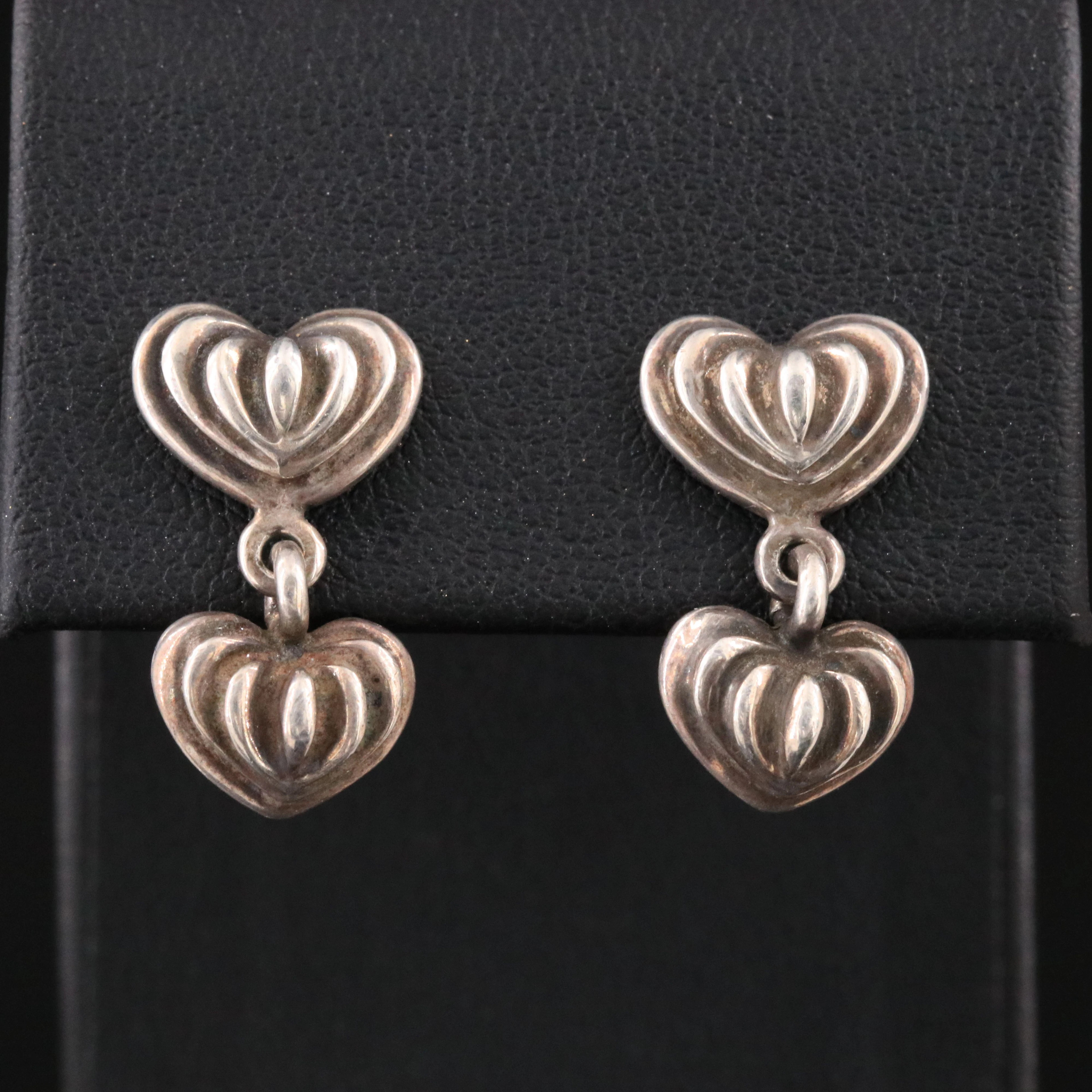 Lagos Caviar Sterling Double Heart Drop Earrings