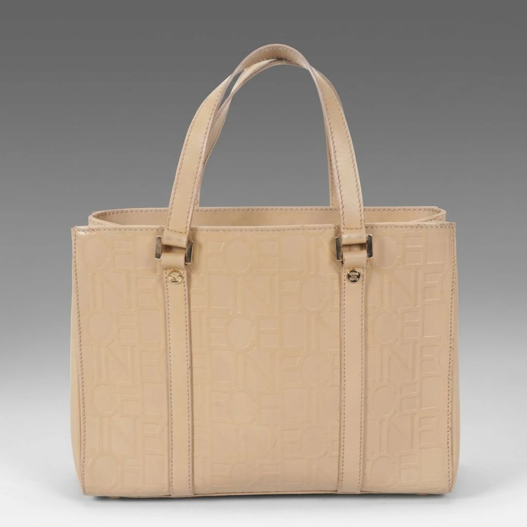 Céline Logo Tote Bag in Beige Embossed Leather