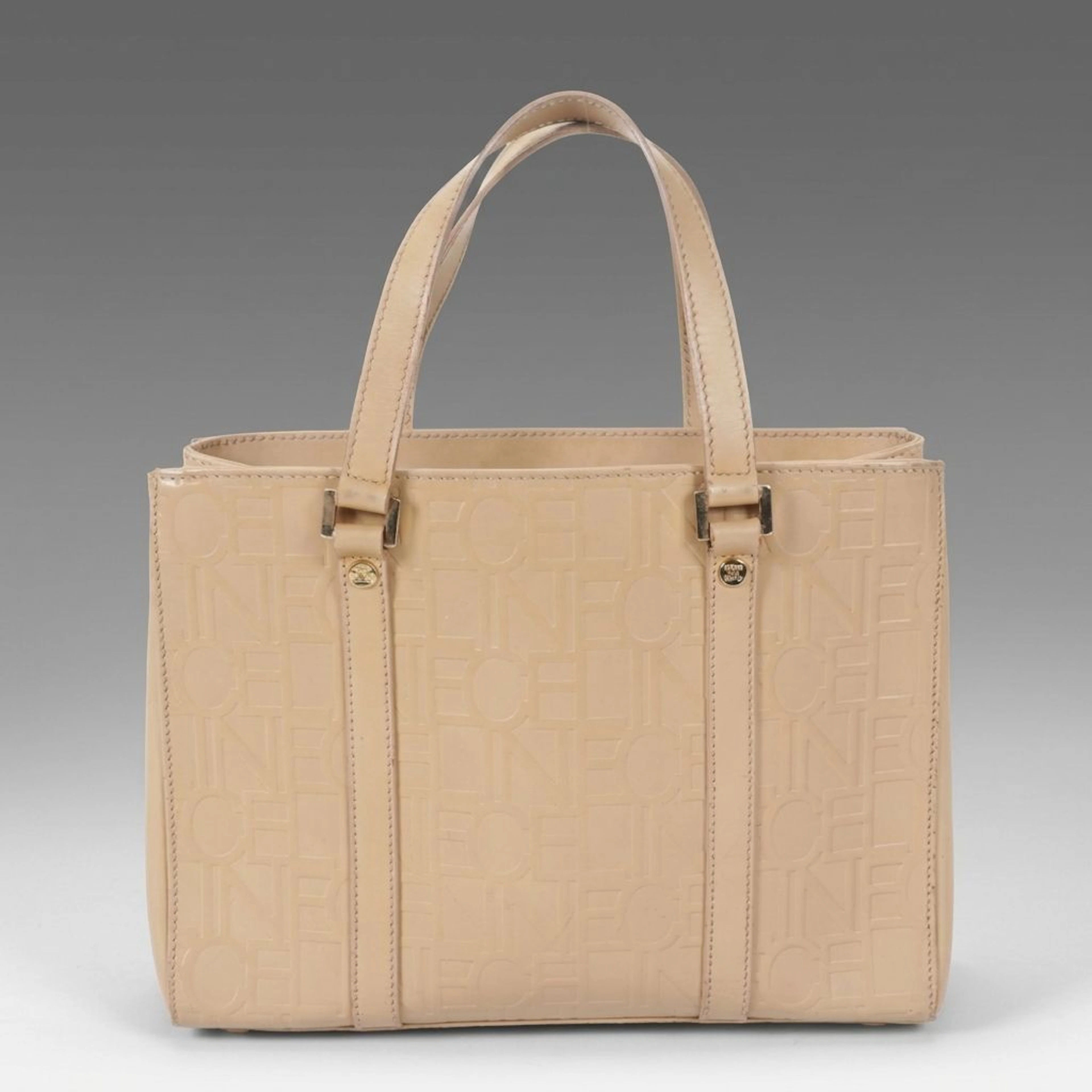 Céline Logo Tote Bag in Beige Embossed Leather