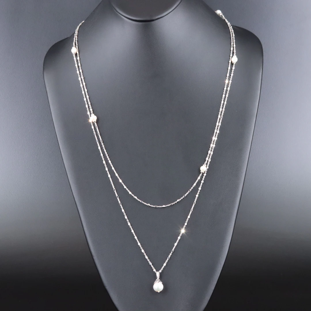 Sterling Tiered Pearl Station Necklace