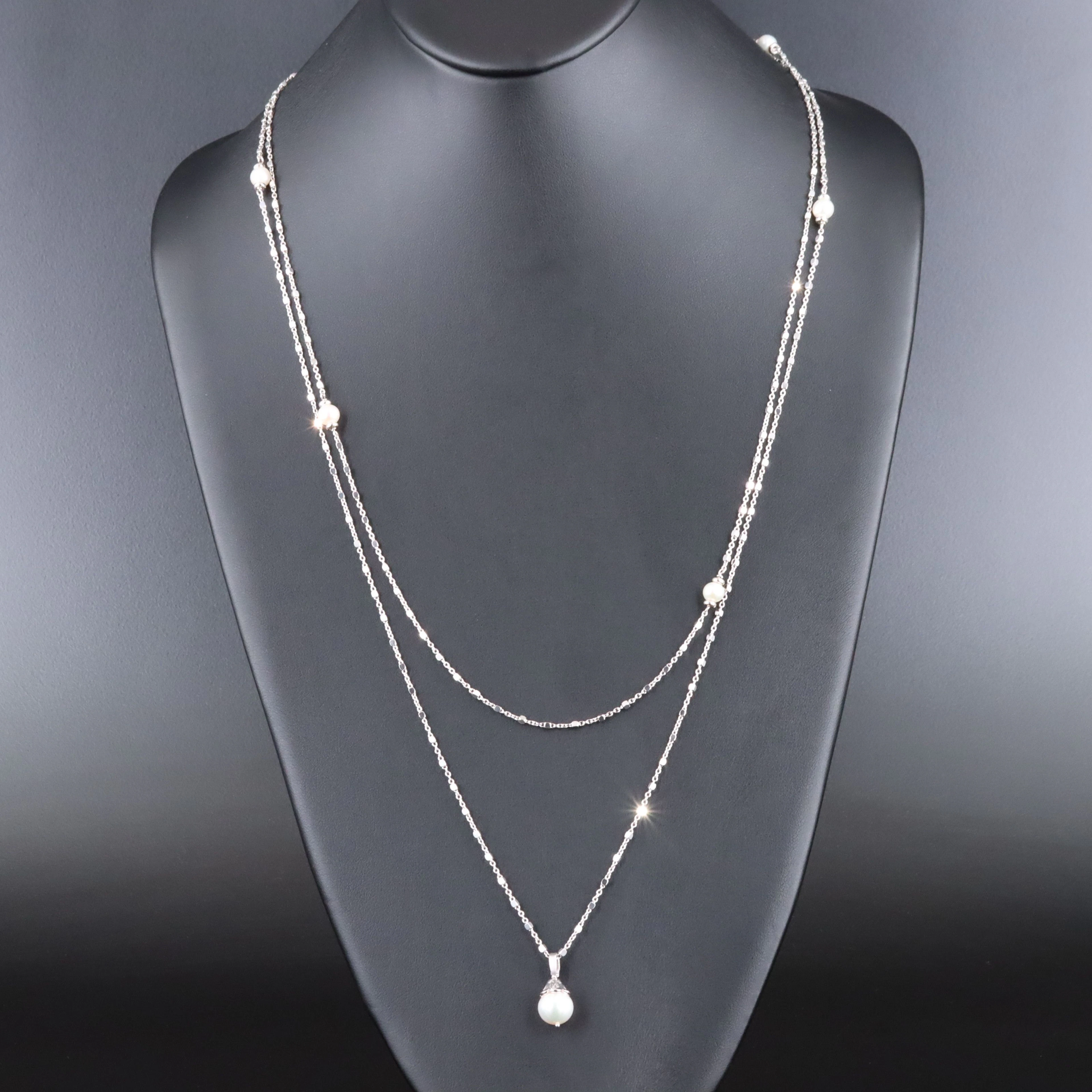 Sterling Tiered Pearl Station Necklace