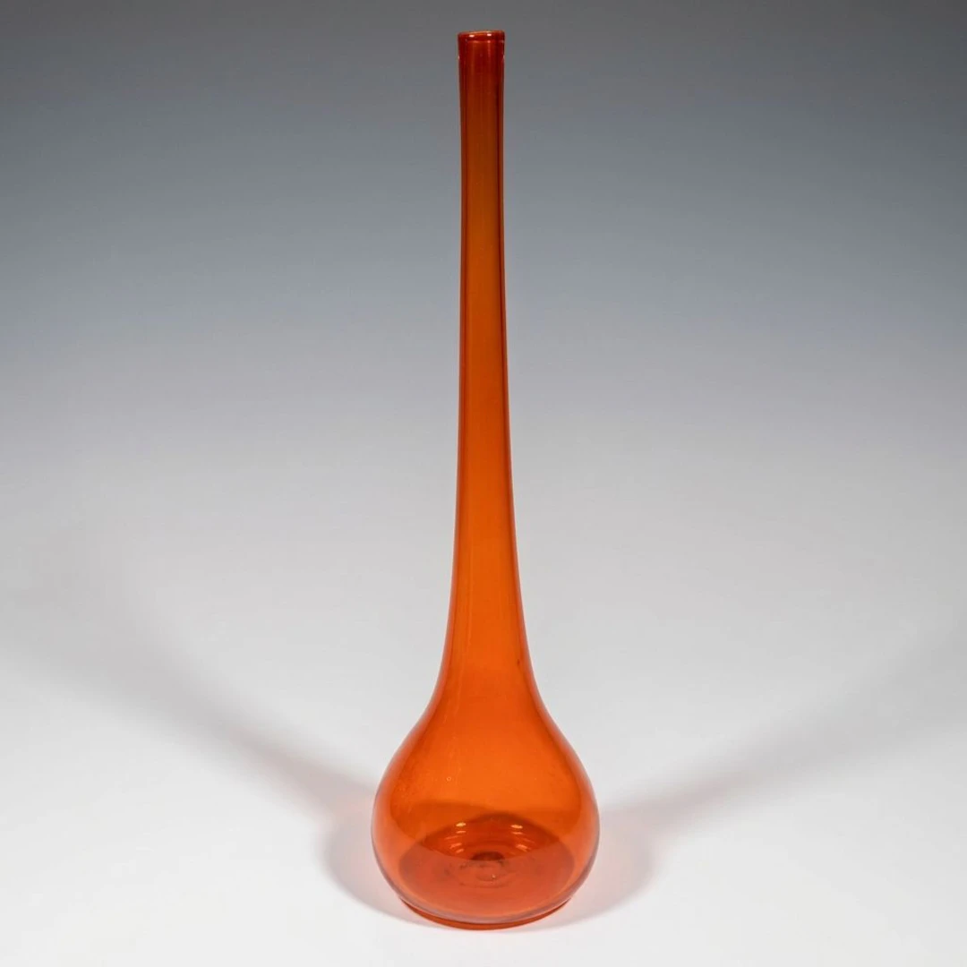 Blenko Mid Century Modern Style Orange Glass Vase, Mid to Late 20th Century