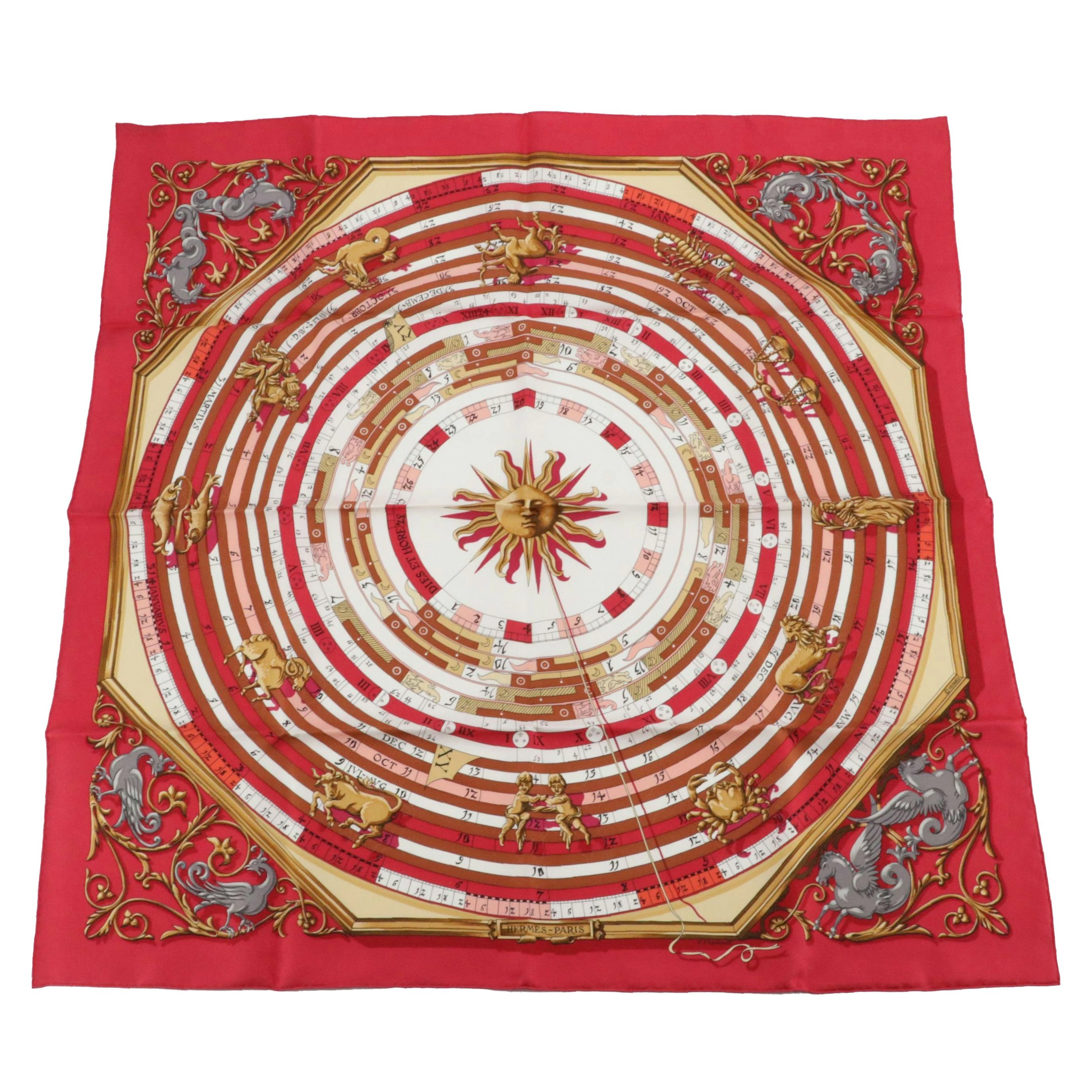 Hermès "Dies Et Hore" Silk Twill Scarf 90 in Box