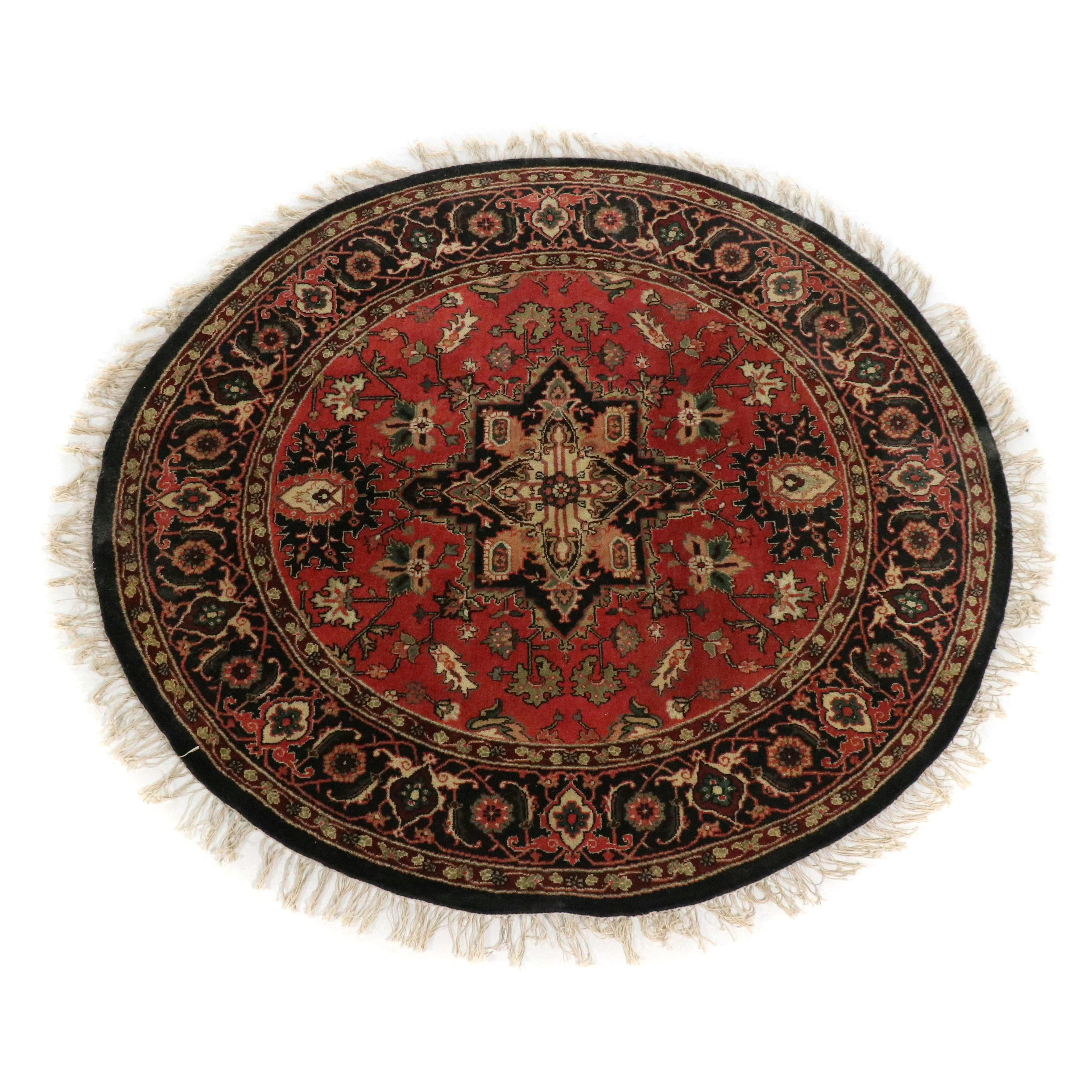 6'6 Round Hand-Knotted Indo-Persian Serapi Area Rug