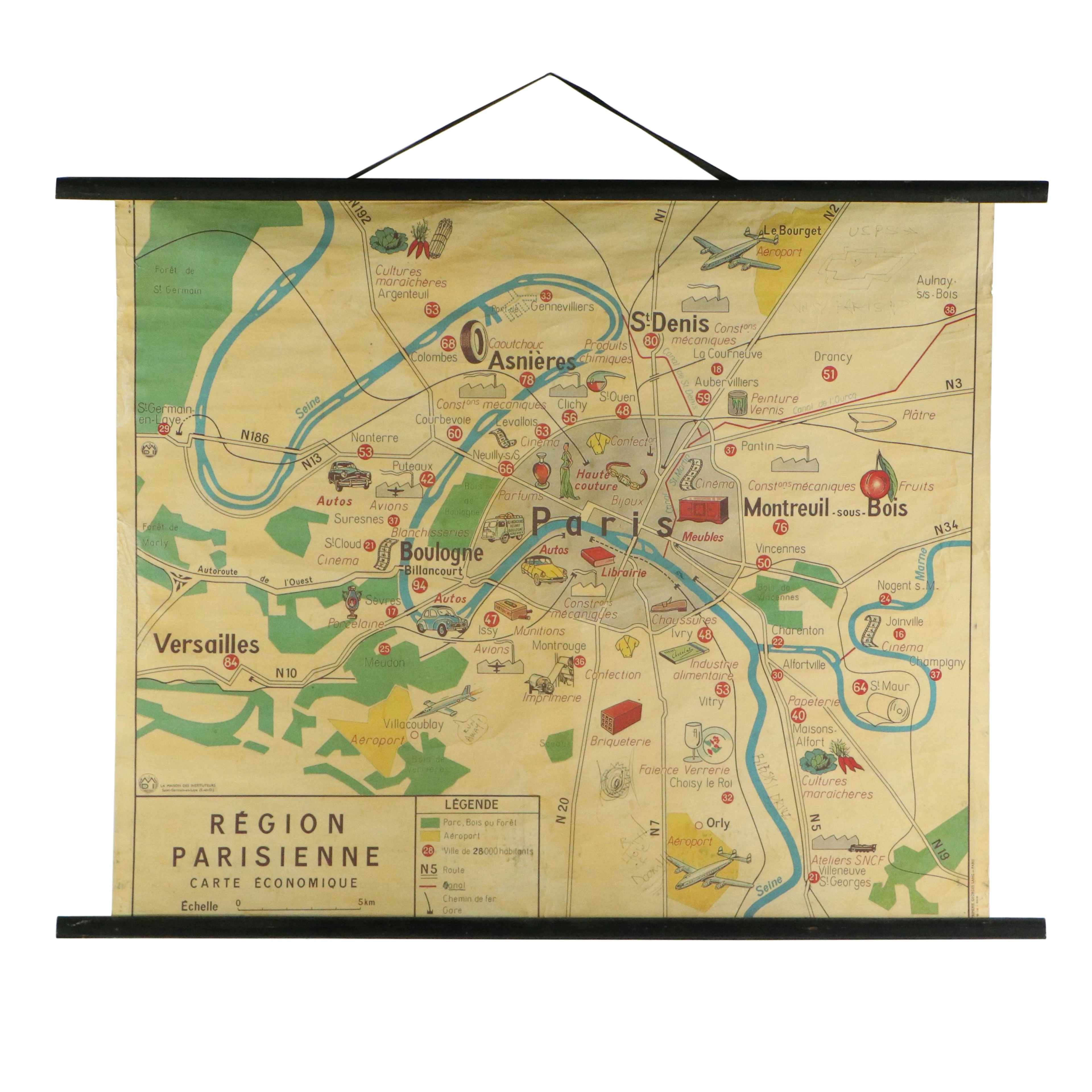 Parisian Map Reproduction Print "Région Parisienne Carte Économique"