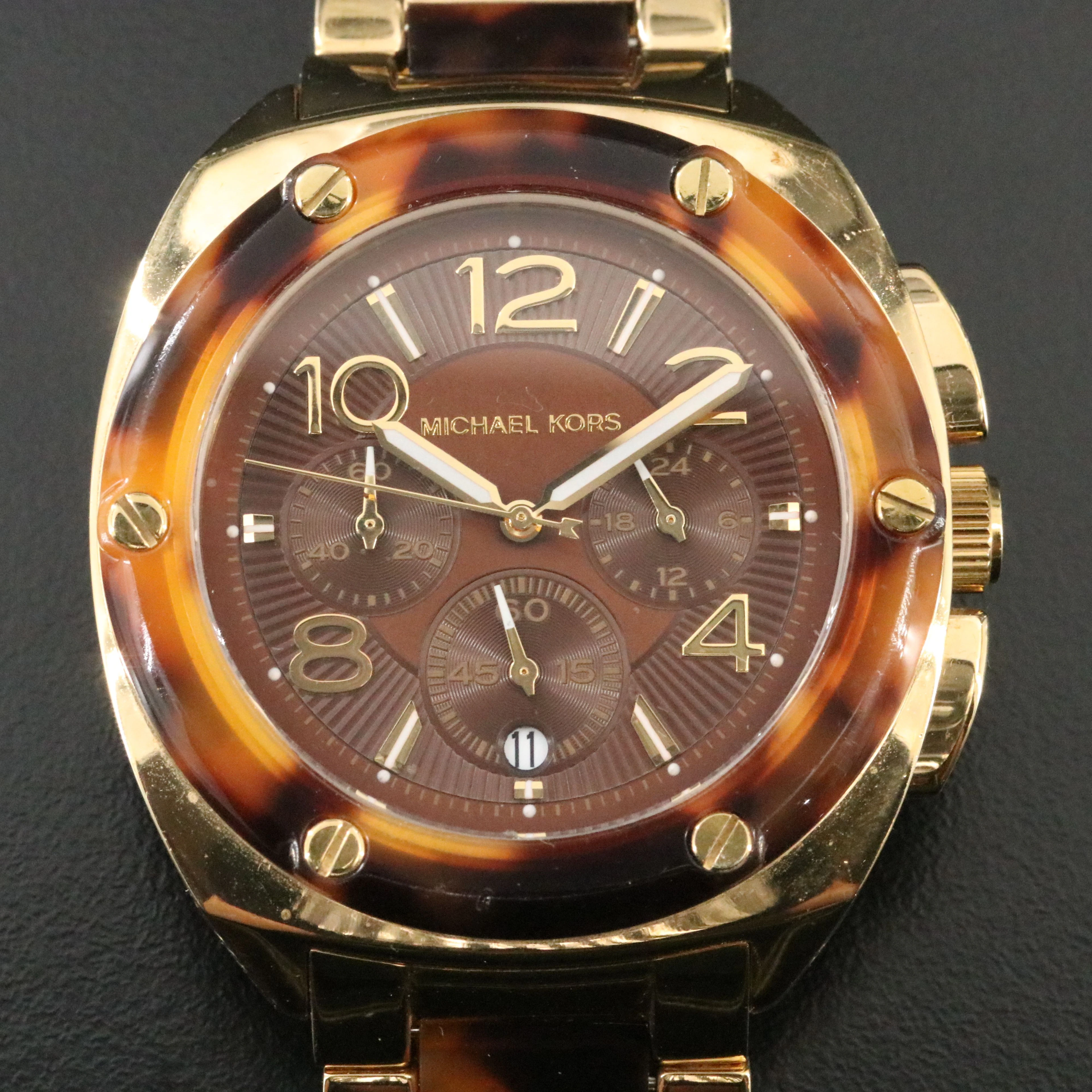 Michael Kors Tribeca Gold Tone and Tortoise Shell Quartz Chronograph Watch