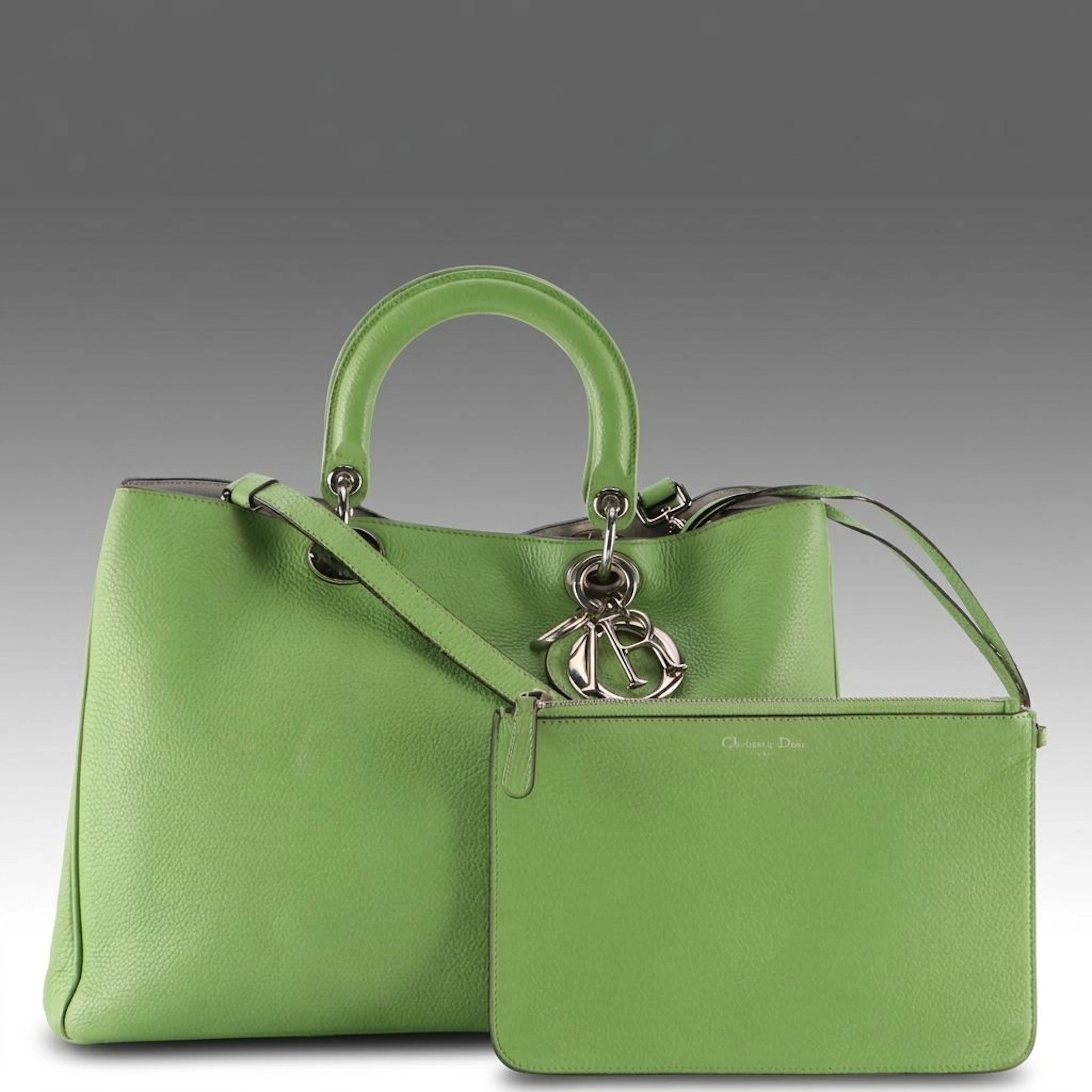 Christian Dior Diorissimo Shopper Tote & Zip Pouch in Green Grained