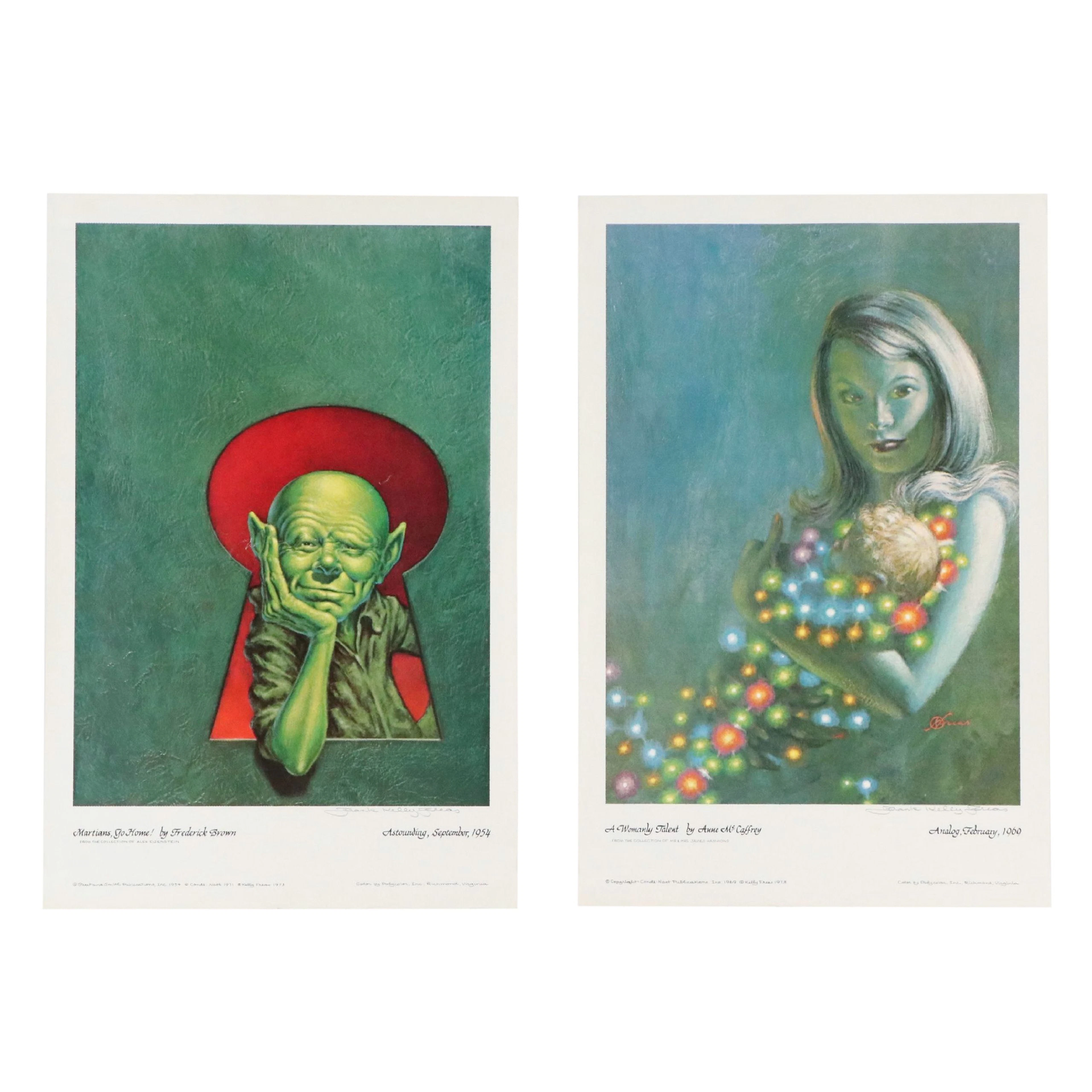 Frank Kelly Freas Offset Lithos "Martians, Go Home!" and "A Womanly Talent"