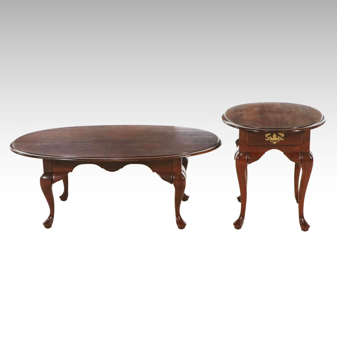 Queen Anne Style Wood Cocktail Table and End Table, Late 20th Century