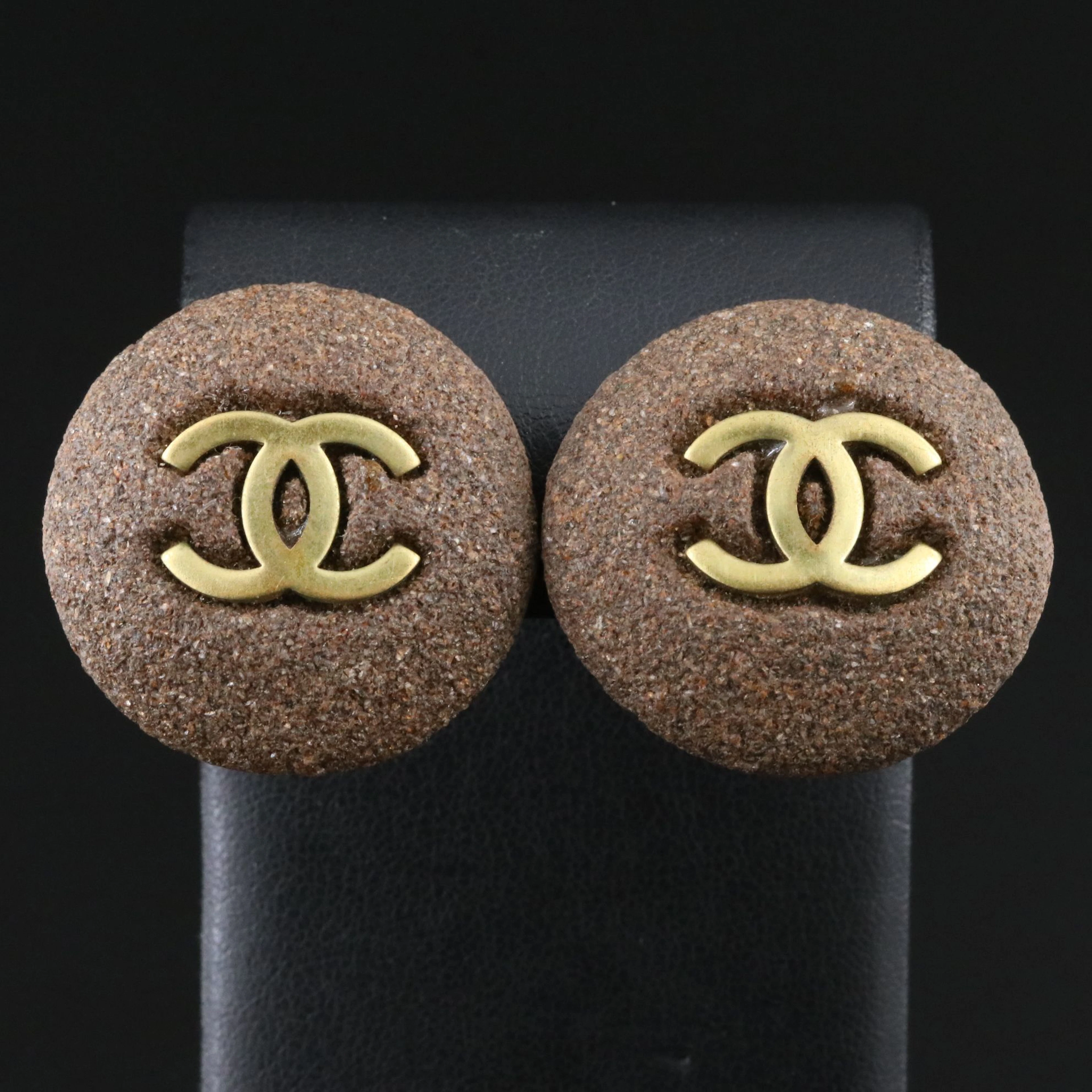 Chanel CC Logo Textured Clip Earrings