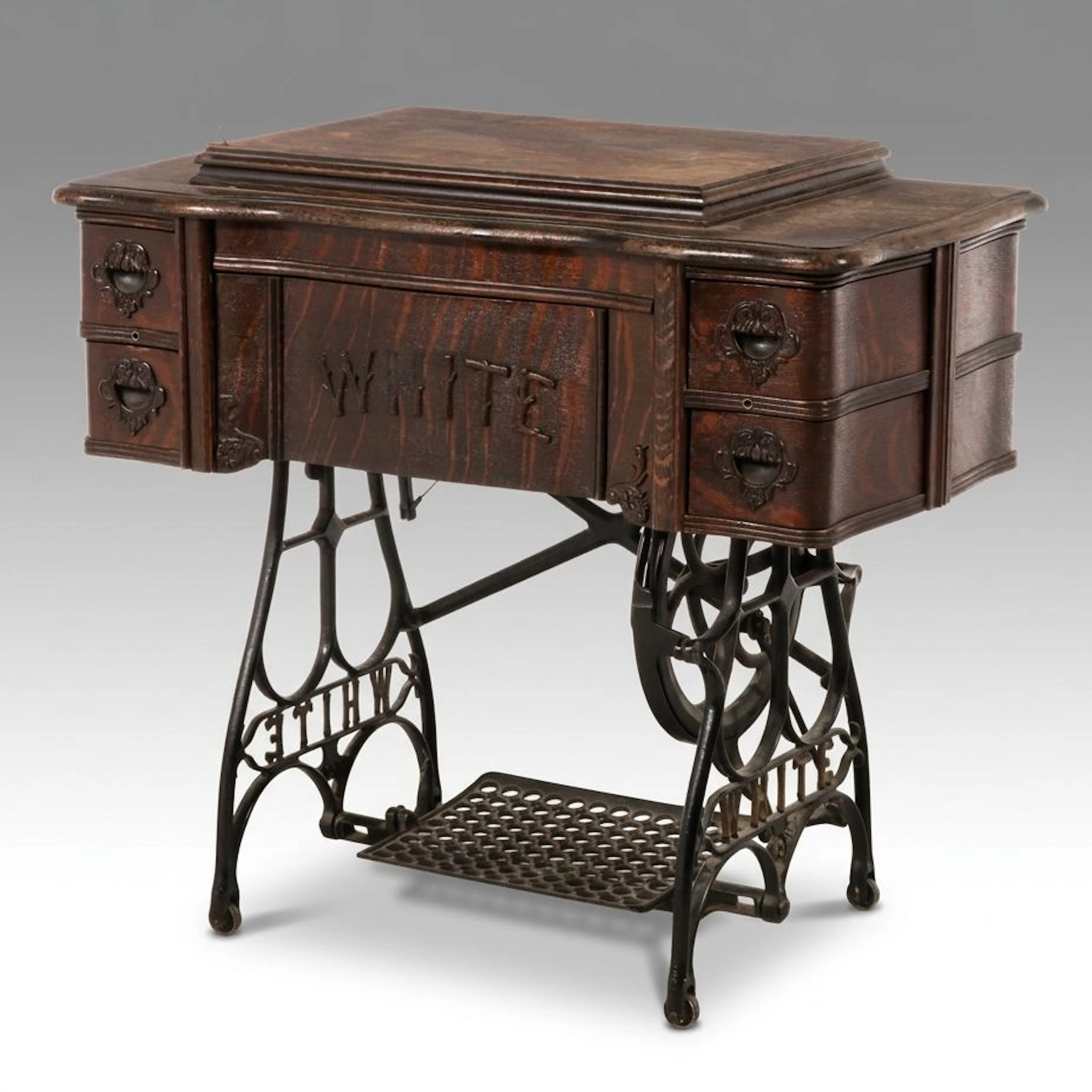 White Rotary Sewing Machine in Oak Sewing Table, Early 20th Century