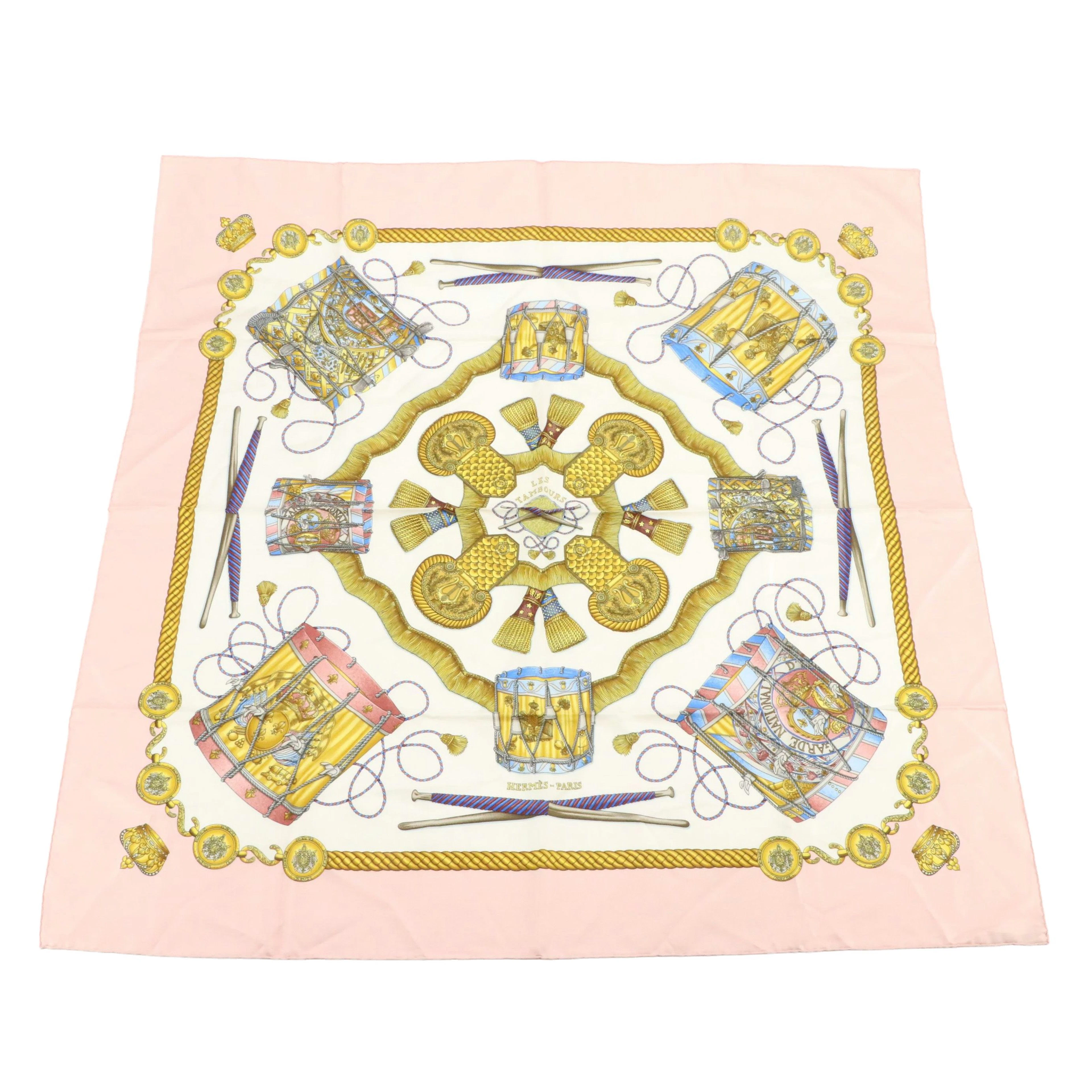 Hermès "Les Tambours" Scarf 90 in Silk Twill