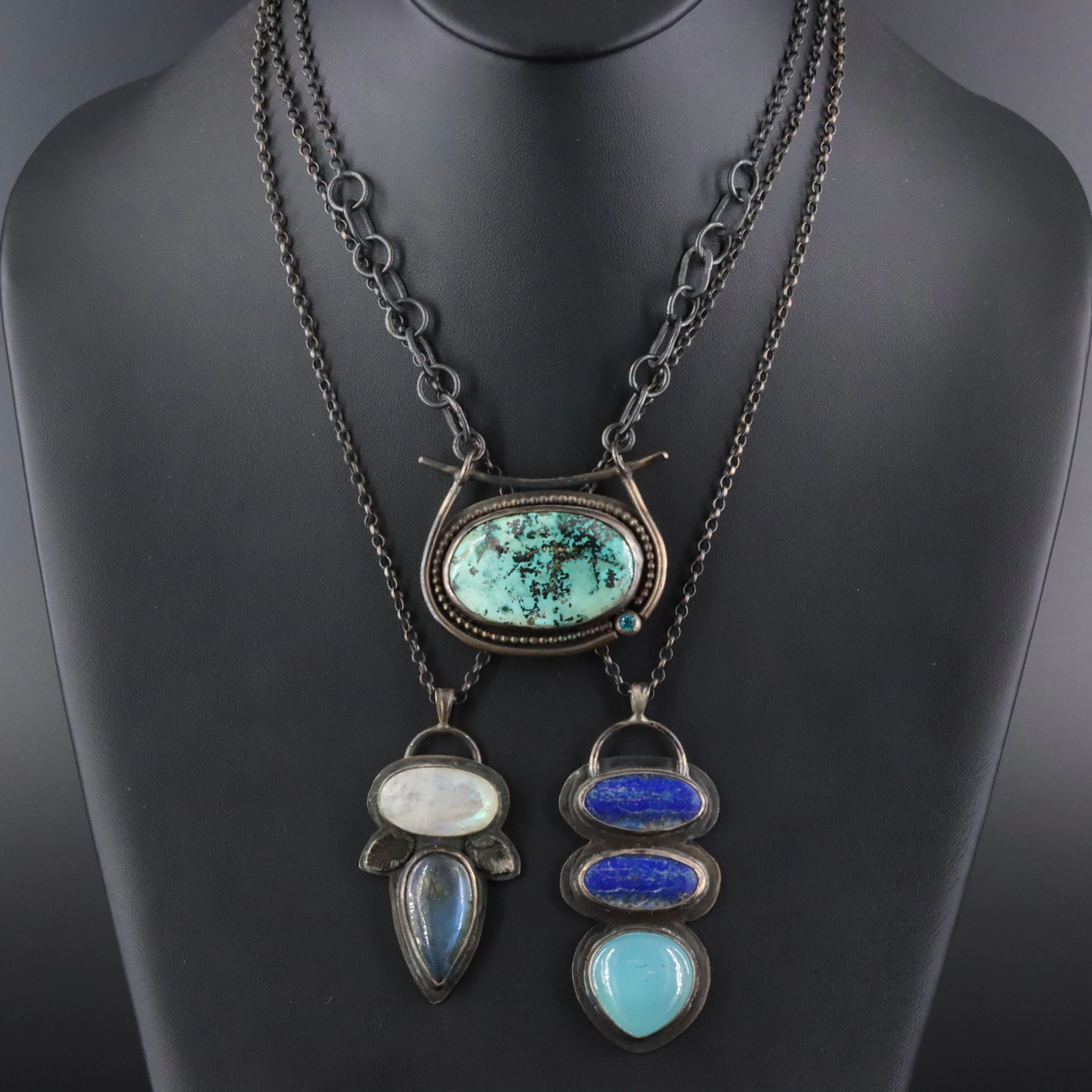 EON Designs Sterling Pendant Necklaces Featuring Lapis Lazuli and Turquoise