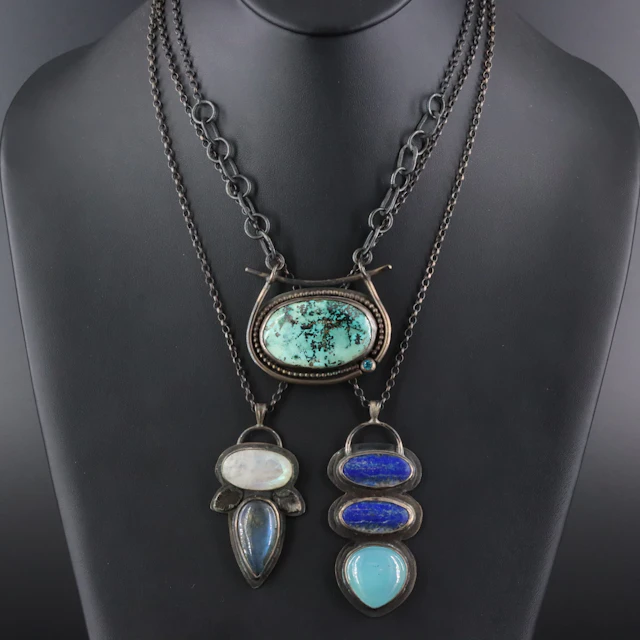 EON Designs Sterling Pendant Necklaces Featuring Lapis Lazuli and Turquoise