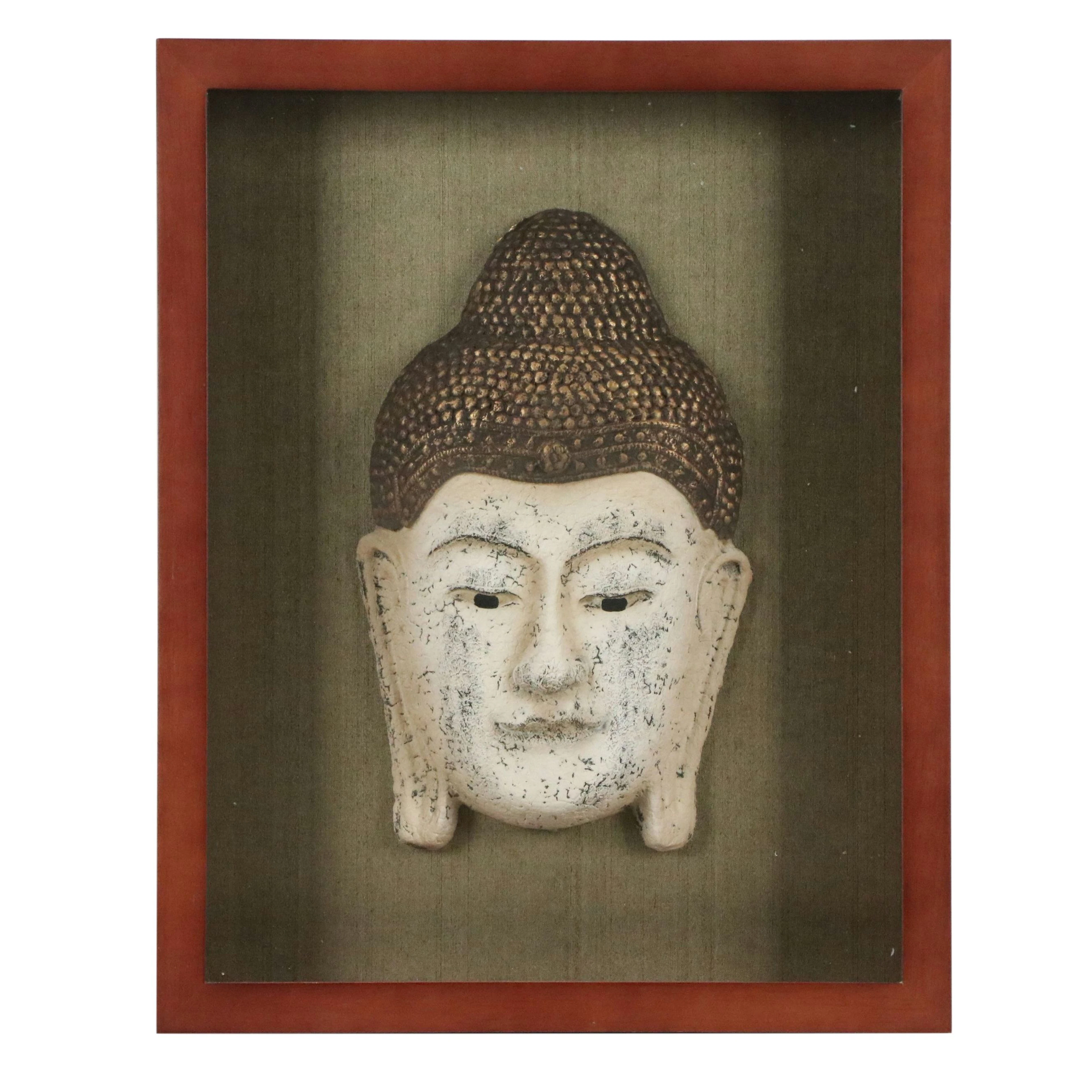 Southeast Asian Inspired Papier-Mâché Buddha Head in Shadowbox Frame