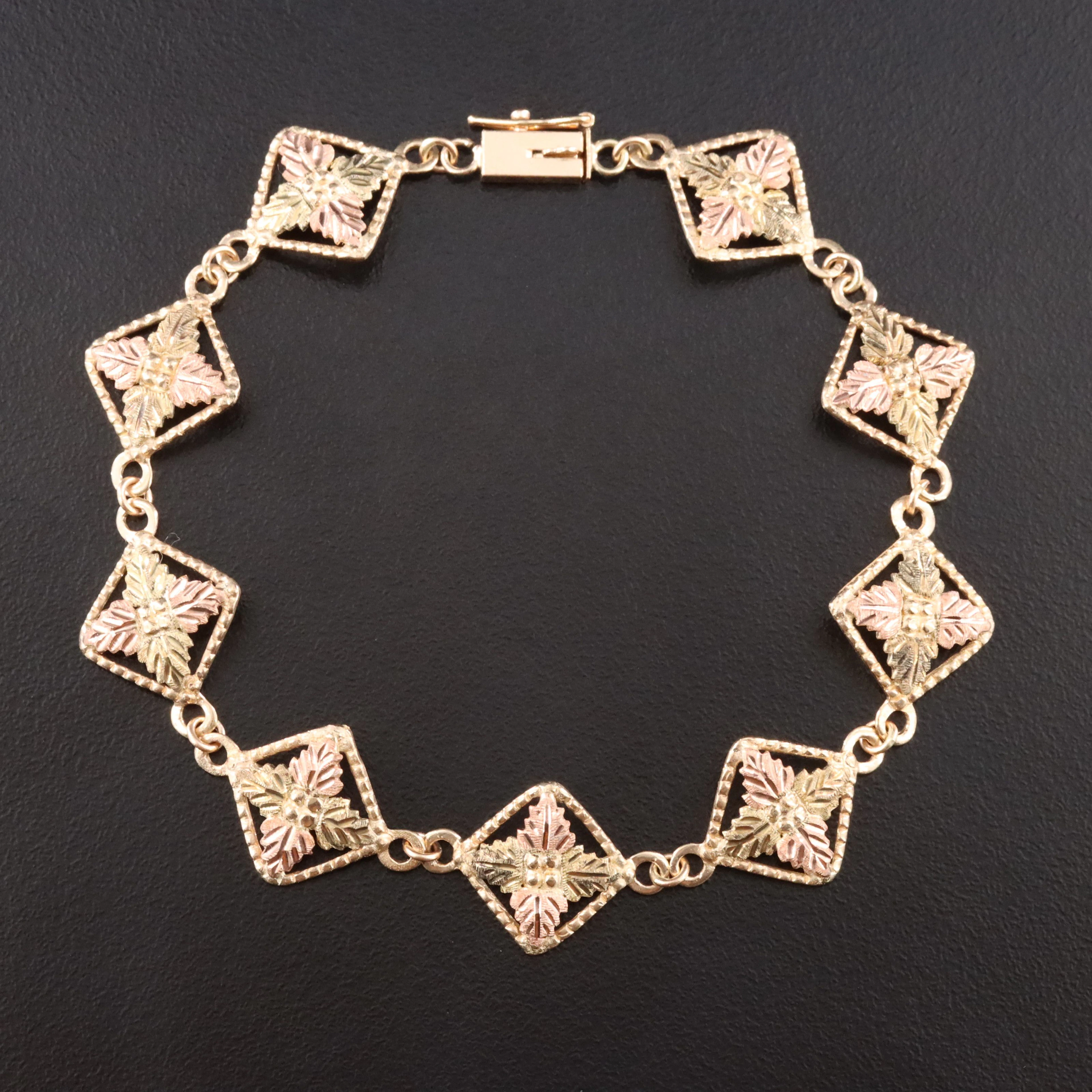 Mount Rushmore Jewelry Black Hills Gold 10K Tri-Color Foliate Bracelet