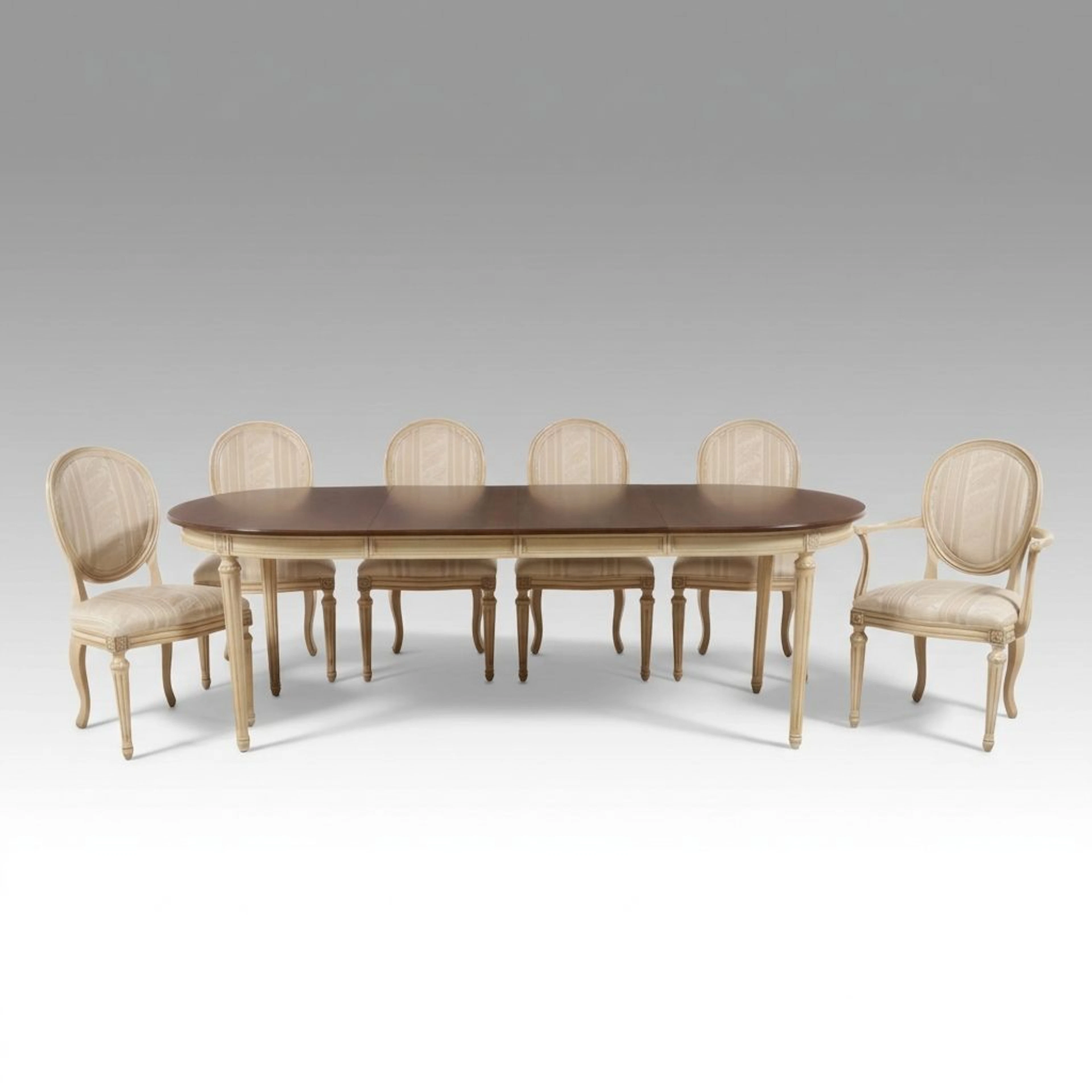 Davis Cabinet Company Louis XVI Style Extension Dining Table and Six Chairs