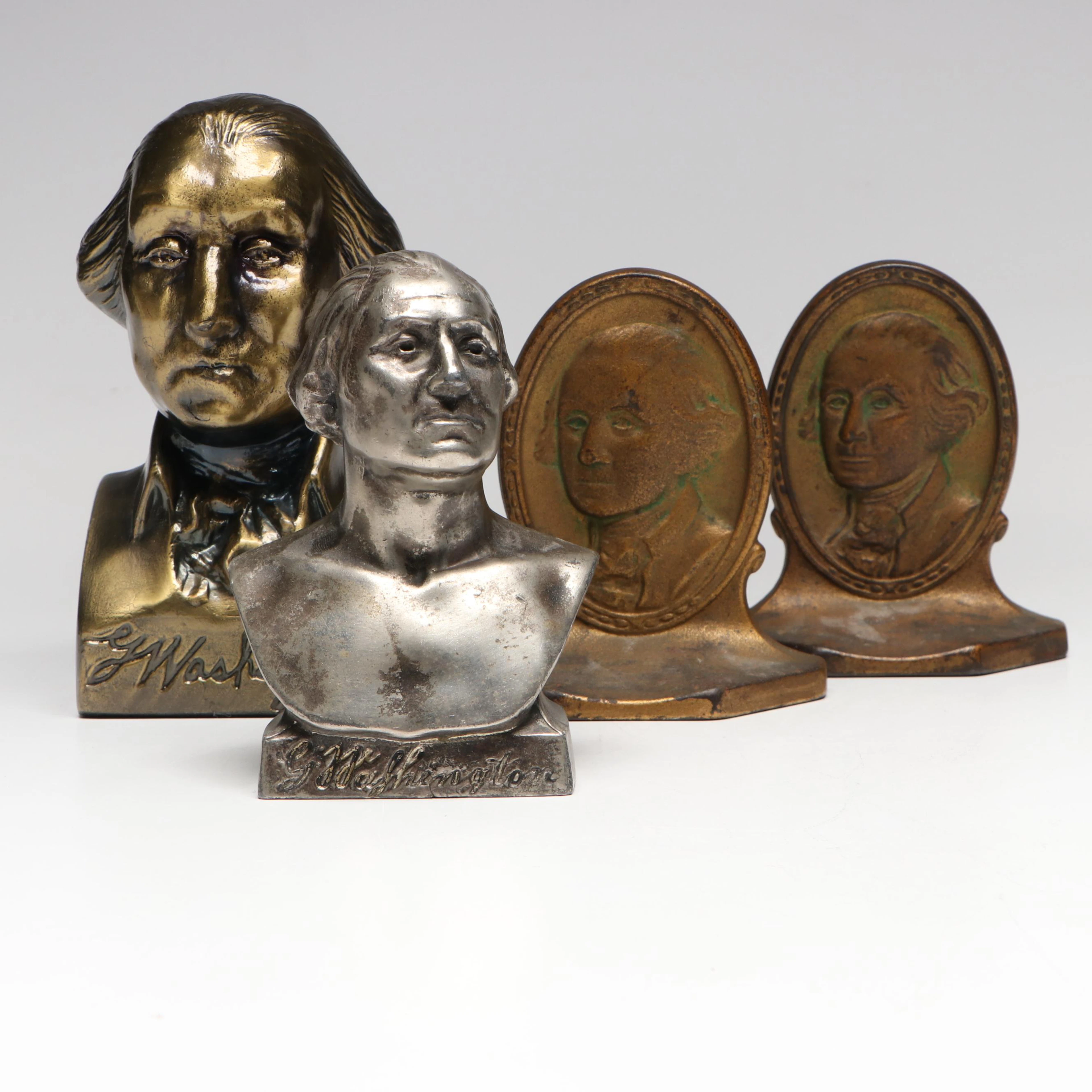 Connecticut Foundry George Washington Cast Iron Bookends with Other Metal Busts