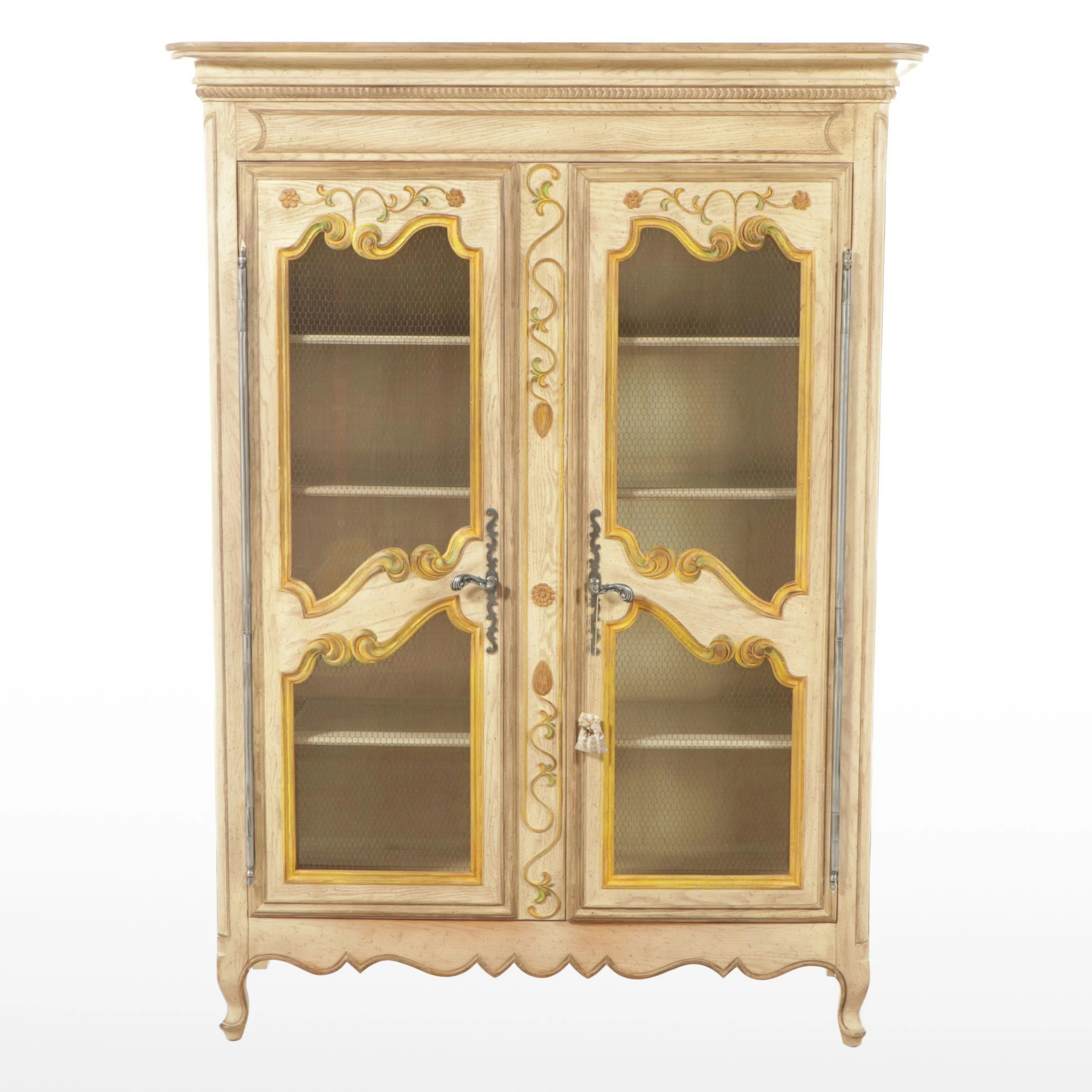 John Widdicomb Co. French Provincial Style Paint-Decorated Wood Display Cabinet