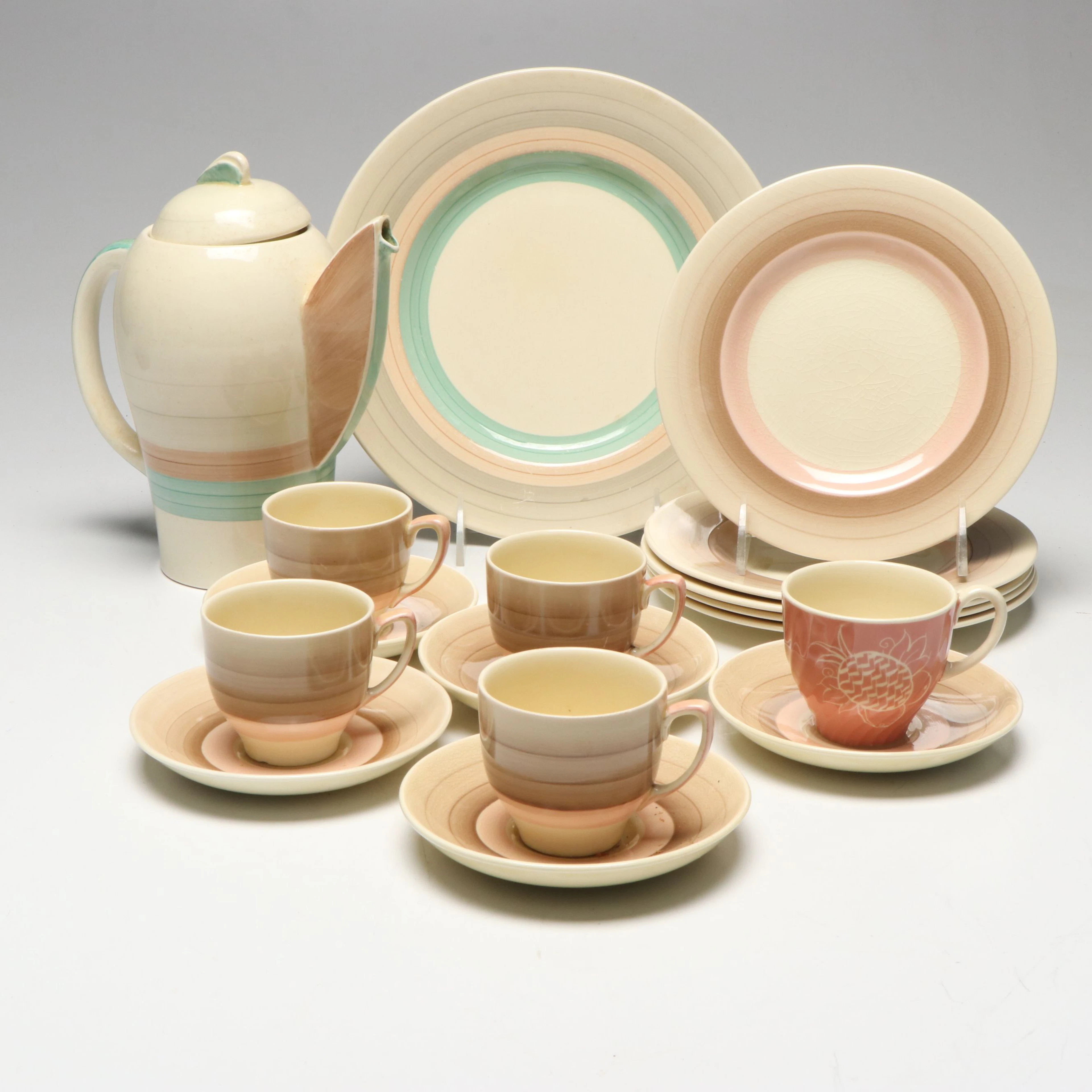 Susie Cooper English Banded Ceramic Cups, Saucers and More, Mid-20th Century