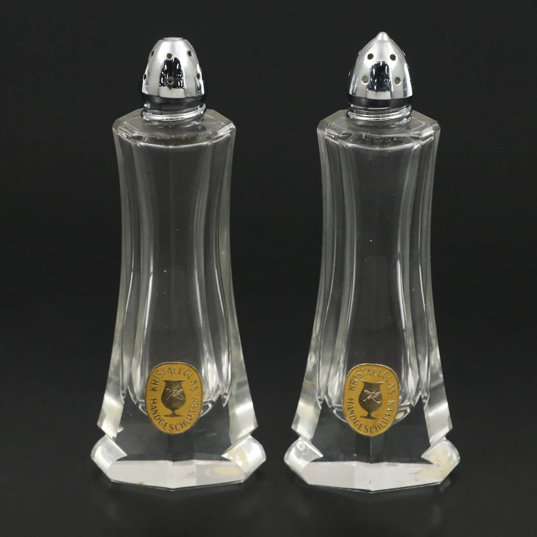 German Crystal Salt and Pepper Shakers, Mid to Late 20th Century