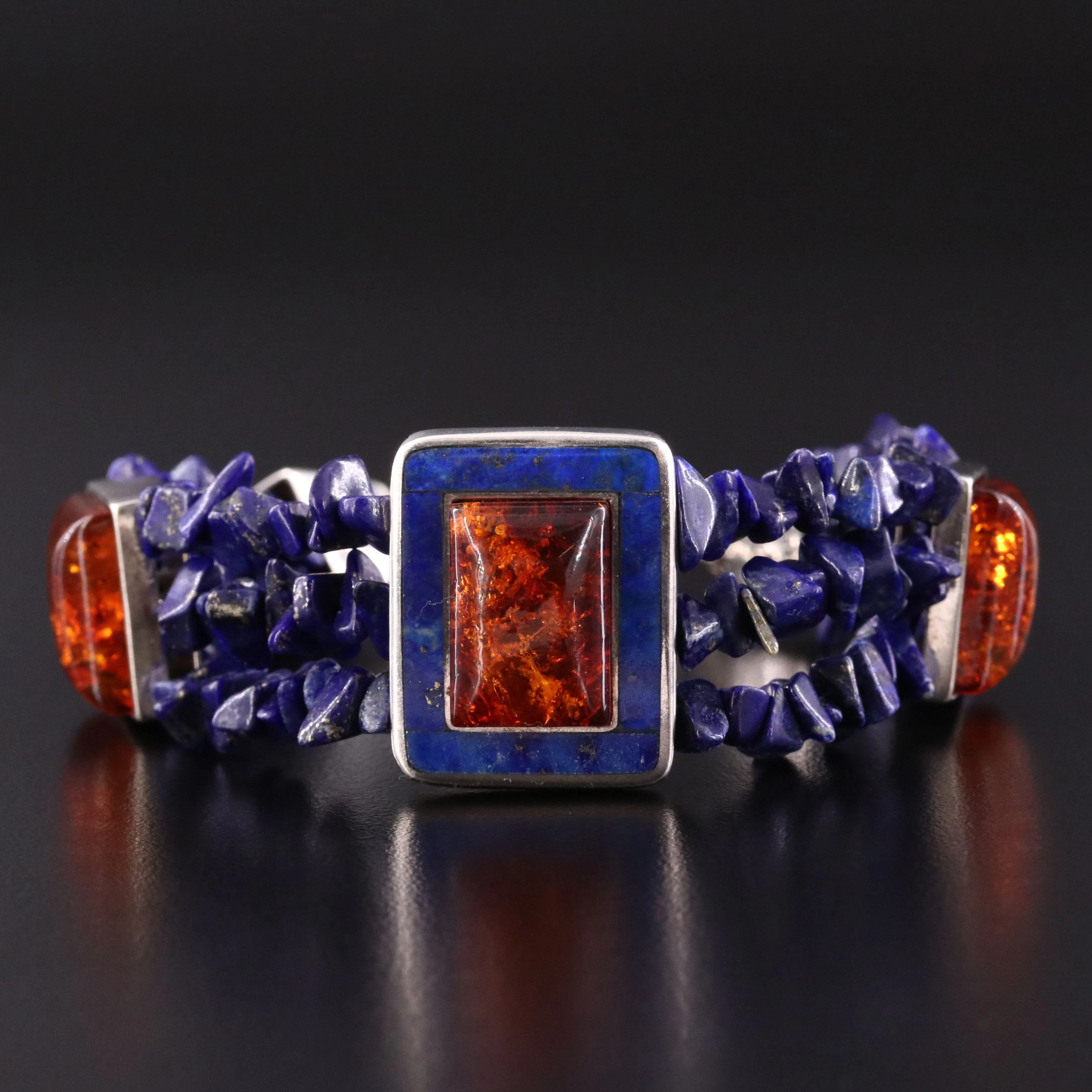 Desert Rose Trading Sterling Amber and Lapis Bracelet