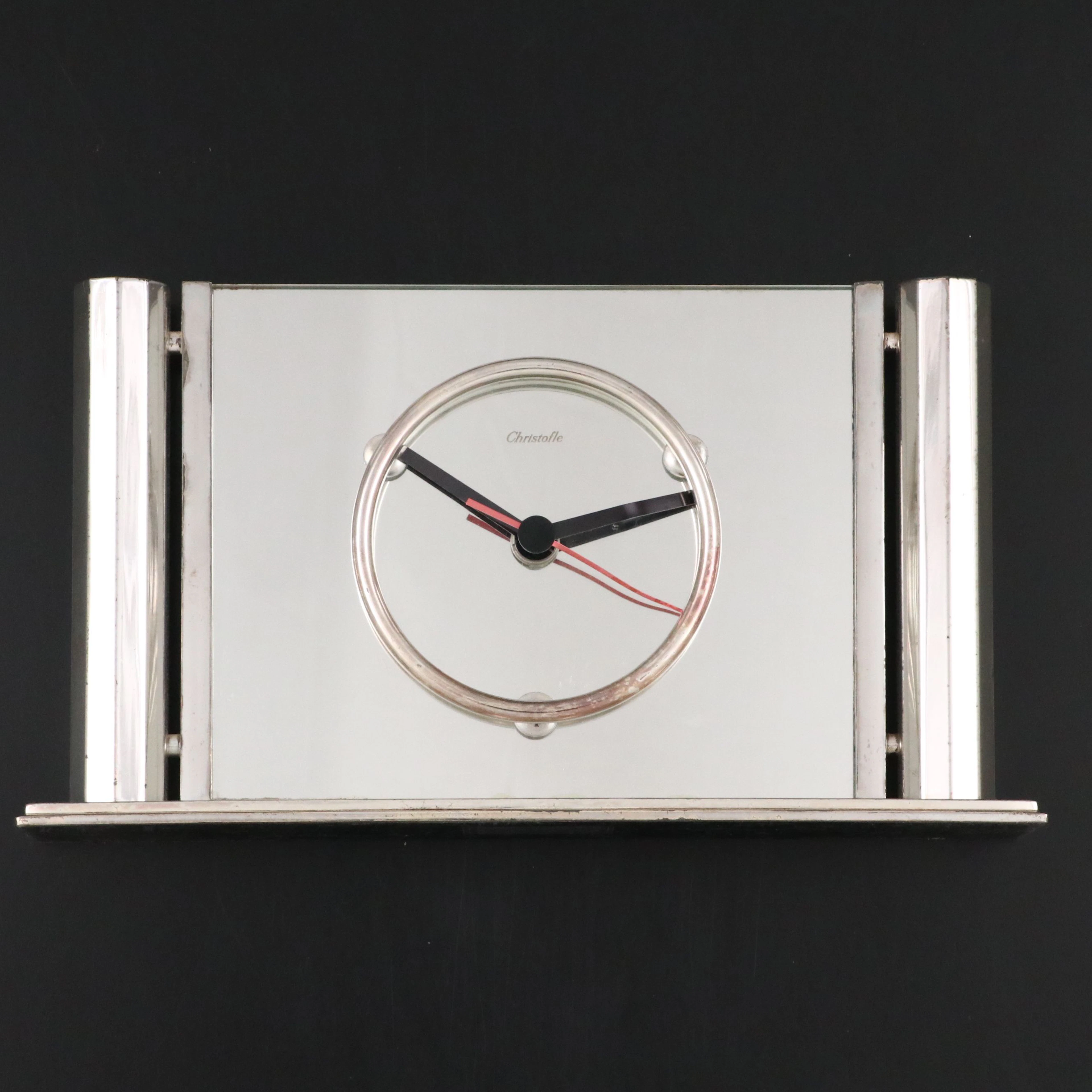 Christofle "President" Art Deco Revival Silver Plate Mirror Mantel Clock, 1980s